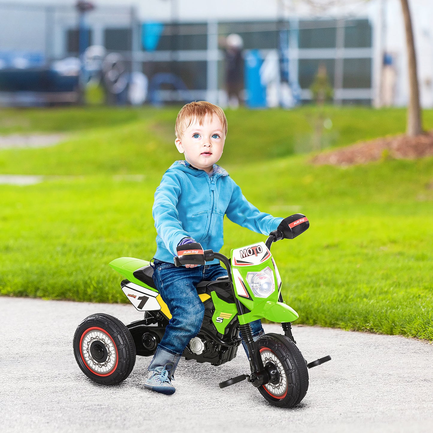 HOMCOM Moto Correpasillos para Niños de 18-36 Meses Triciclo para Niños Triciclo Infantil con 3 Ruedas Luces y Músicas Carga 20 kg 71x40x51 cm Verde