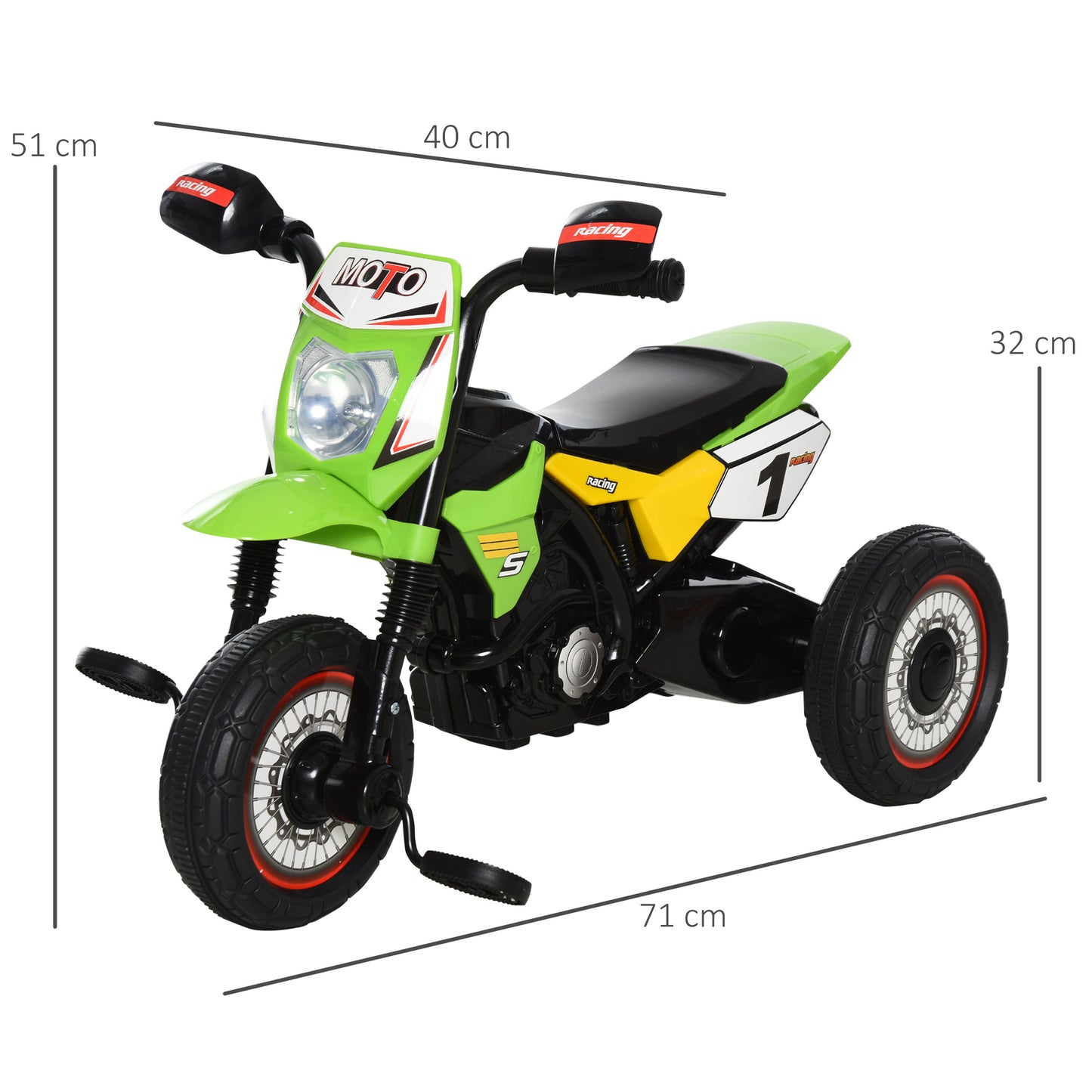 HOMCOM Moto Correpasillos para Niños de 18-36 Meses Triciclo para Niños Triciclo Infantil con 3 Ruedas Luces y Músicas Carga 20 kg 71x40x51 cm Verde