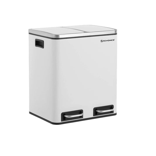 Cubo de Basura de Cocina 2 x 15 L Cubo con Cubeta Doble para Reciclaje y Residuo-SONGMICS