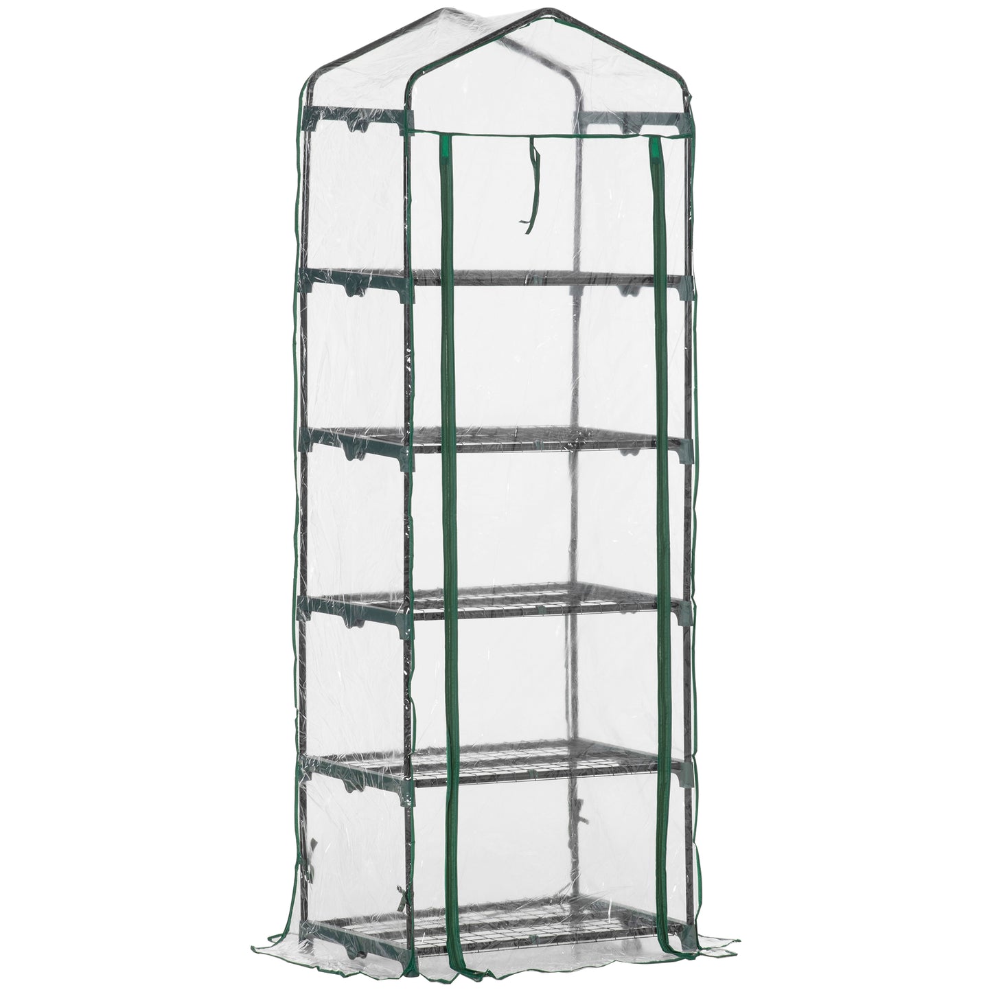 Outsunny Invernadero de Jardín Invernadero de Terraza con 5 Estantes de Alambre Tipo Caseta de Acero Vivero Casero para Cultivo de Plantas Flores Verduras 69x49x193 cm Transparente