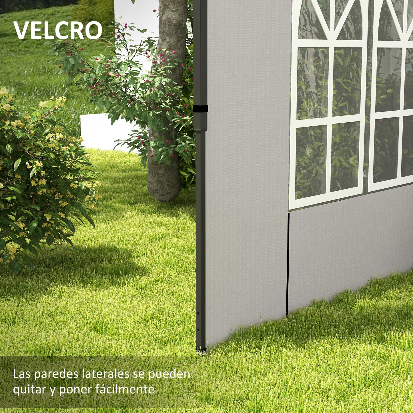 Outsunny Paredes Laterales para Carpa 3x3 m y 3x6 m Juego de 2 Paredes para Cenador con Ventanas 293x193 cm Blanco