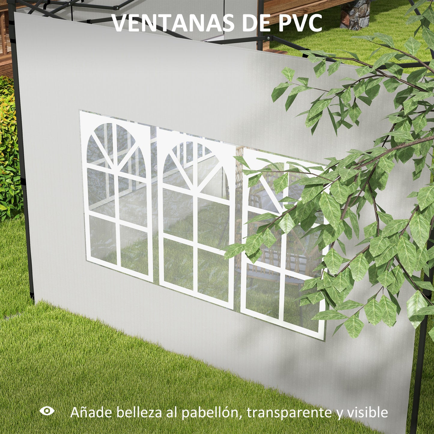 Outsunny Paredes Laterales para Carpa 3x3 m y 3x6 m Juego de 2 Paredes para Cenador con Ventanas 293x193 cm Blanco