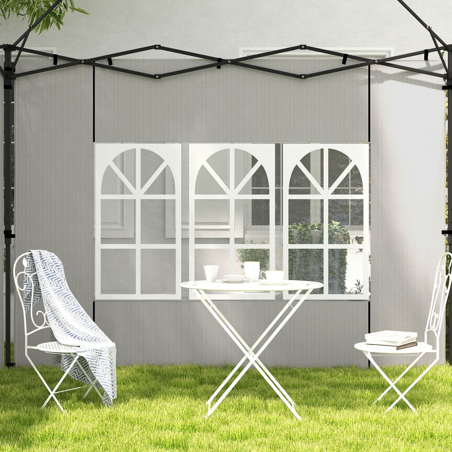 Outsunny Paredes Laterales para Carpa 3x3 m y 3x6 m Juego de 2 Paredes para Cenador con Ventanas 293x193 cm Blanco