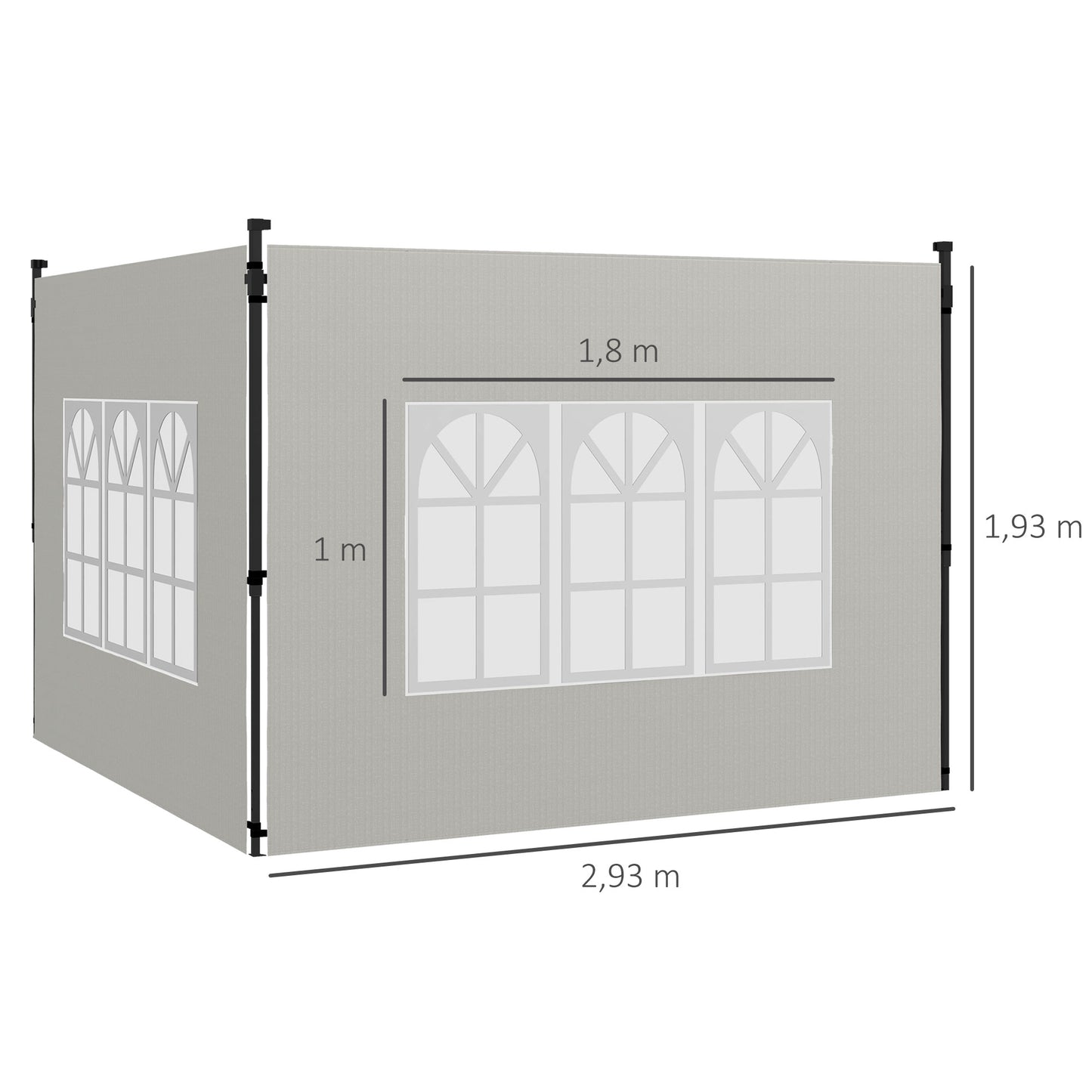 Outsunny Paredes Laterales para Carpa 3x3 m y 3x6 m Juego de 2 Paredes para Cenador con Ventanas 293x193 cm Blanco