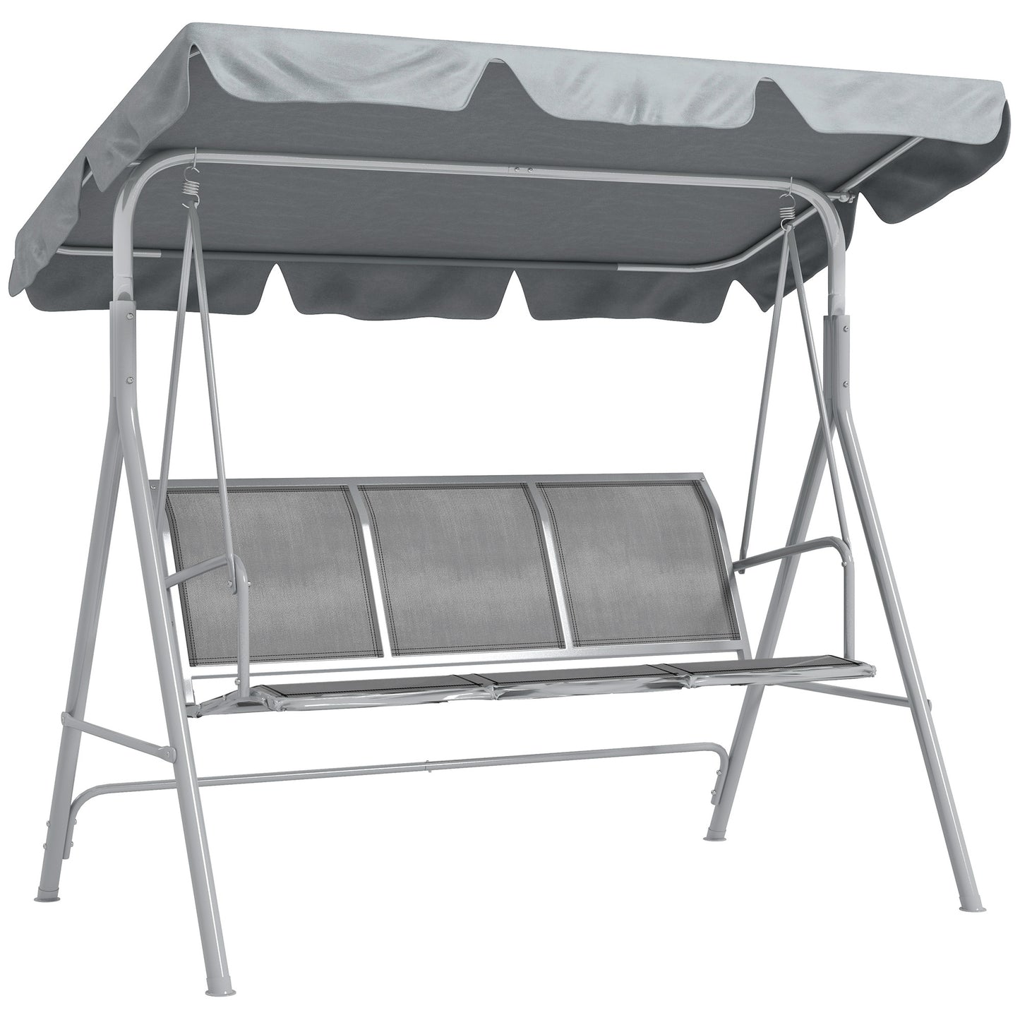 Outsunny Balancín Jardín Exterior Columpio Exterior de 3 Plazas con Toldo Ajustable Respaldo Transpirable y Marco de Metal para Terraza Balcón Carga 240 kg 171x108x154 cm Gris