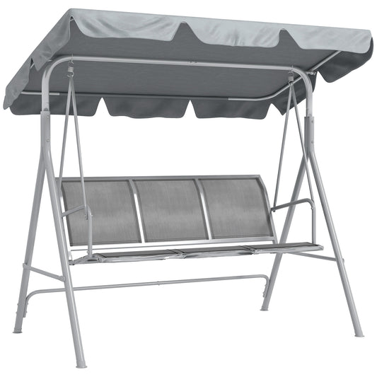 Outsunny Balancín Jardín Exterior Columpio Exterior de 3 Plazas con Toldo Ajustable Respaldo Transpirable y Marco de Metal para Terraza Balcón Carga 240 kg 171x108x154 cm Gris