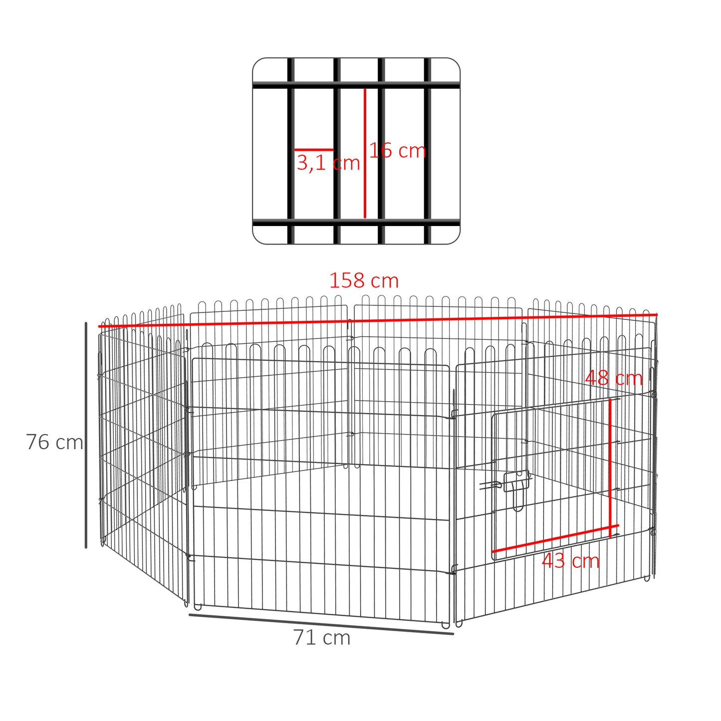 PawHut Parque de Juegos para Perros 8 Paneles 76x71 cm Plegables Jaula Metálica para Mascotas con Puerta para Jardín Patio Exterior Negro