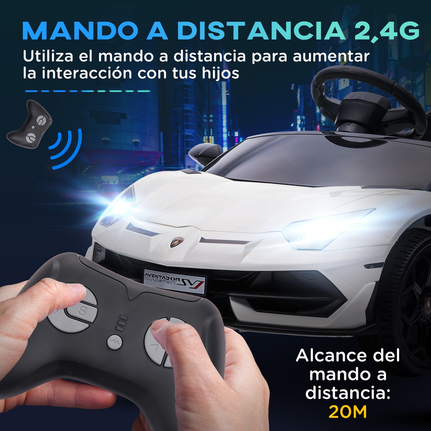 HOMCOM Coche Eléctrico Lamborghini para Niños Coche de Batería 12V Velocidad Max.5 km/h Puerta de Tijera con Control Remoto MP3 Luces y Cinturón de Seguridad Blanco