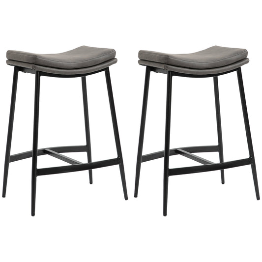 HOMCOM Conjunto de 2 Taburetes Altos de Cocina Sillas Altas de Cocina sin Respaldo con Estructura de Acero Estilo Industrial Carga 120 kg para Bar Salón Comedor Gris