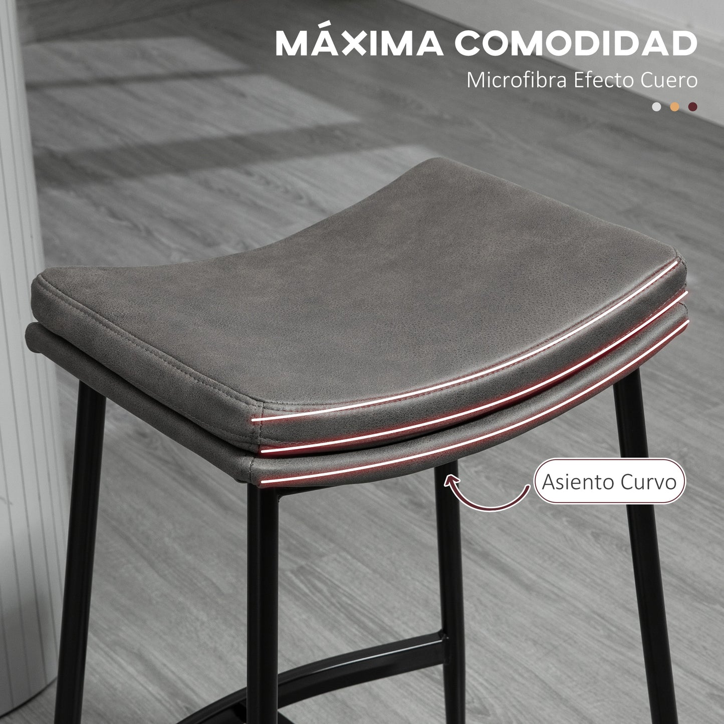 HOMCOM Conjunto de 2 Taburetes Altos de Cocina Sillas Altas de Cocina sin Respaldo con Estructura de Acero Estilo Industrial Carga 120 kg para Bar Salón Comedor Gris