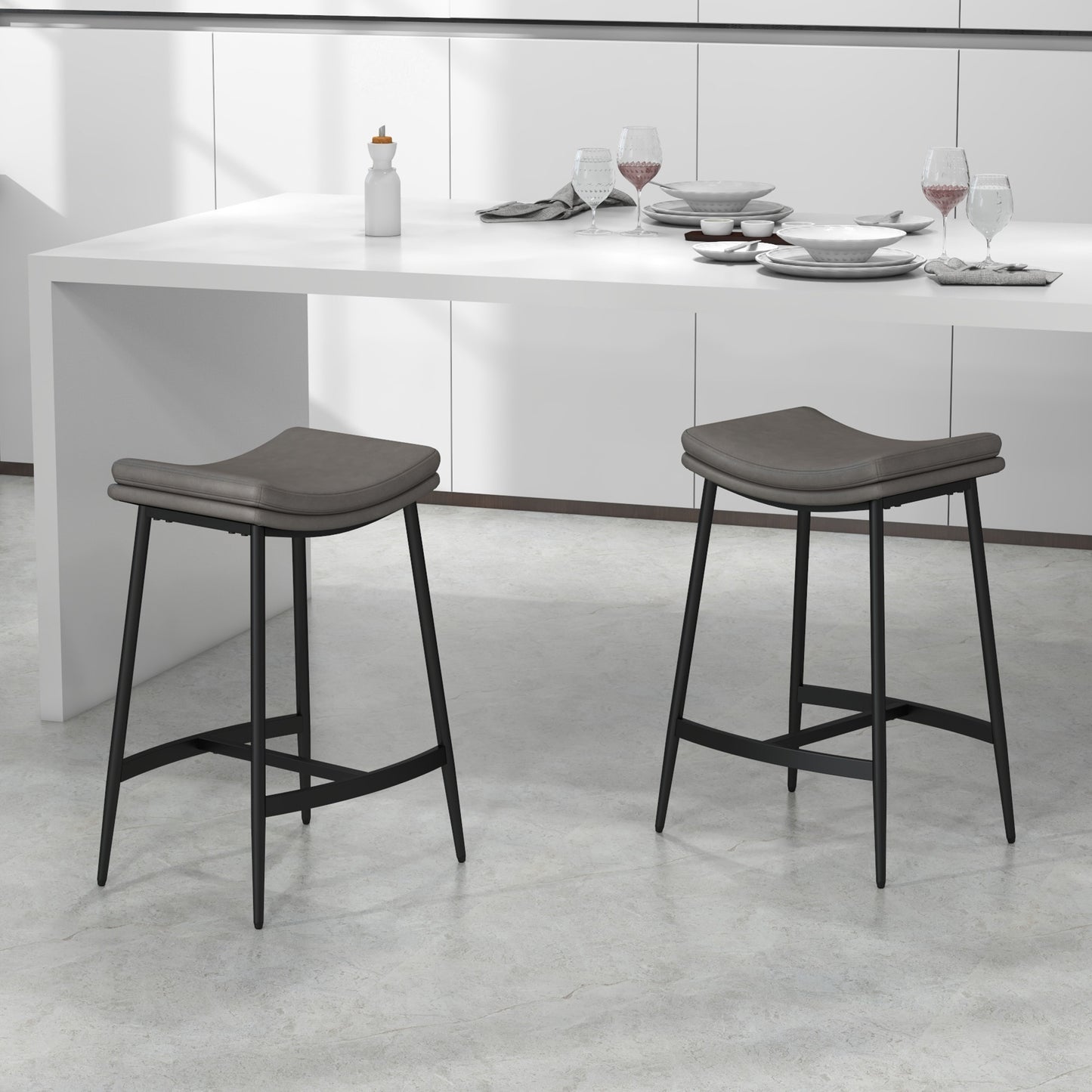 HOMCOM Conjunto de 2 Taburetes Altos de Cocina Sillas Altas de Cocina sin Respaldo con Estructura de Acero Estilo Industrial Carga 120 kg para Bar Salón Comedor Gris