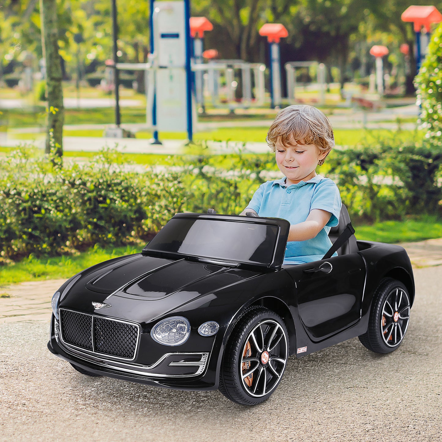 HOMCOM Coche Eléctrico para Niños Bentley GT Coche de Bateria para Niños de +3 Años Velocidad 2,5-5 km/h 2 Modos de Control Música Faros Retroceder 108x60x43 cm Negro