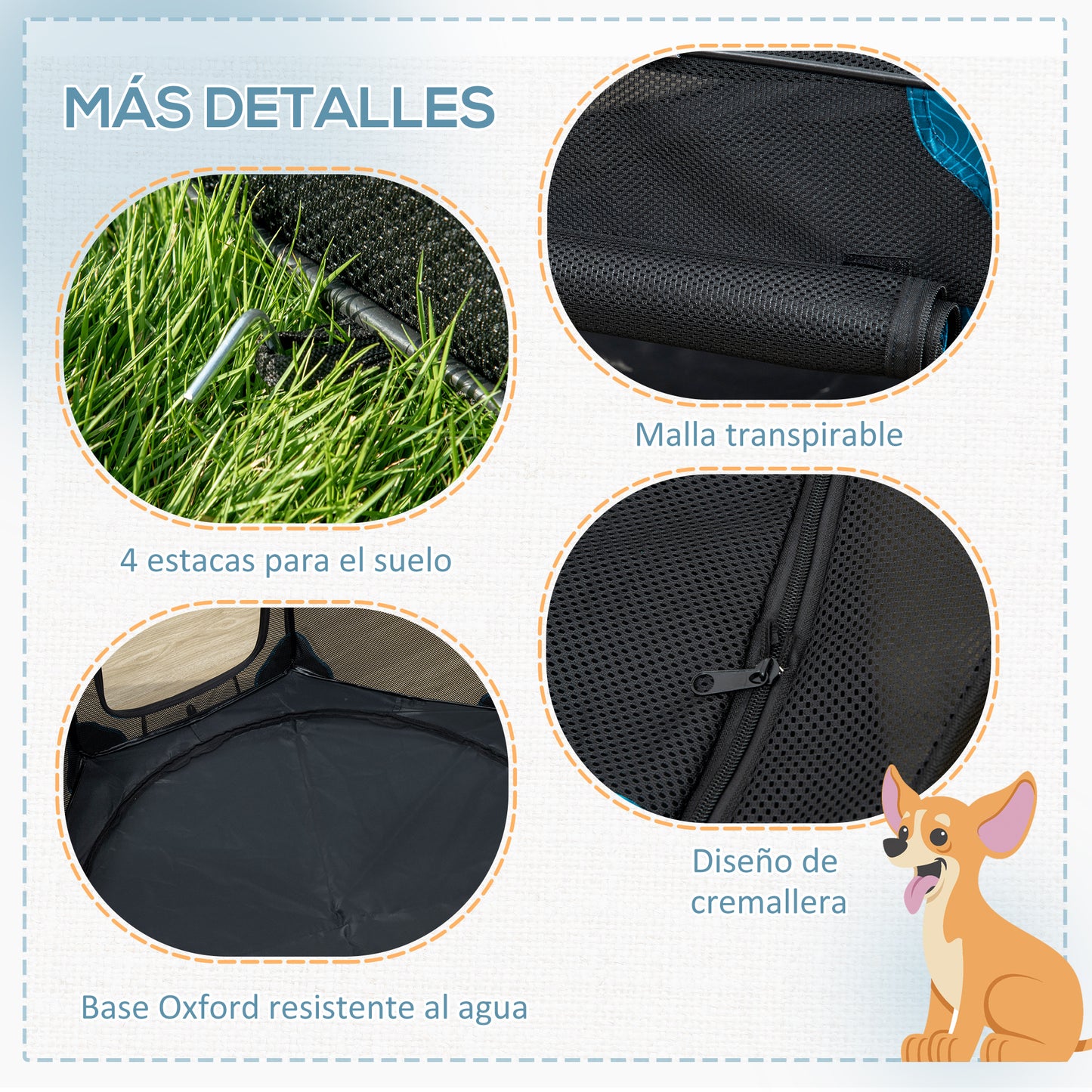 PawHut Parque Plegable para Perros y Gatos de 8 Paneles Parque de Juego para Mascotas con Bolsa de Transporte Recinto Portátil para Conejos Conejillos de Indias para Interior y Exterior Ø126x58cm Azul