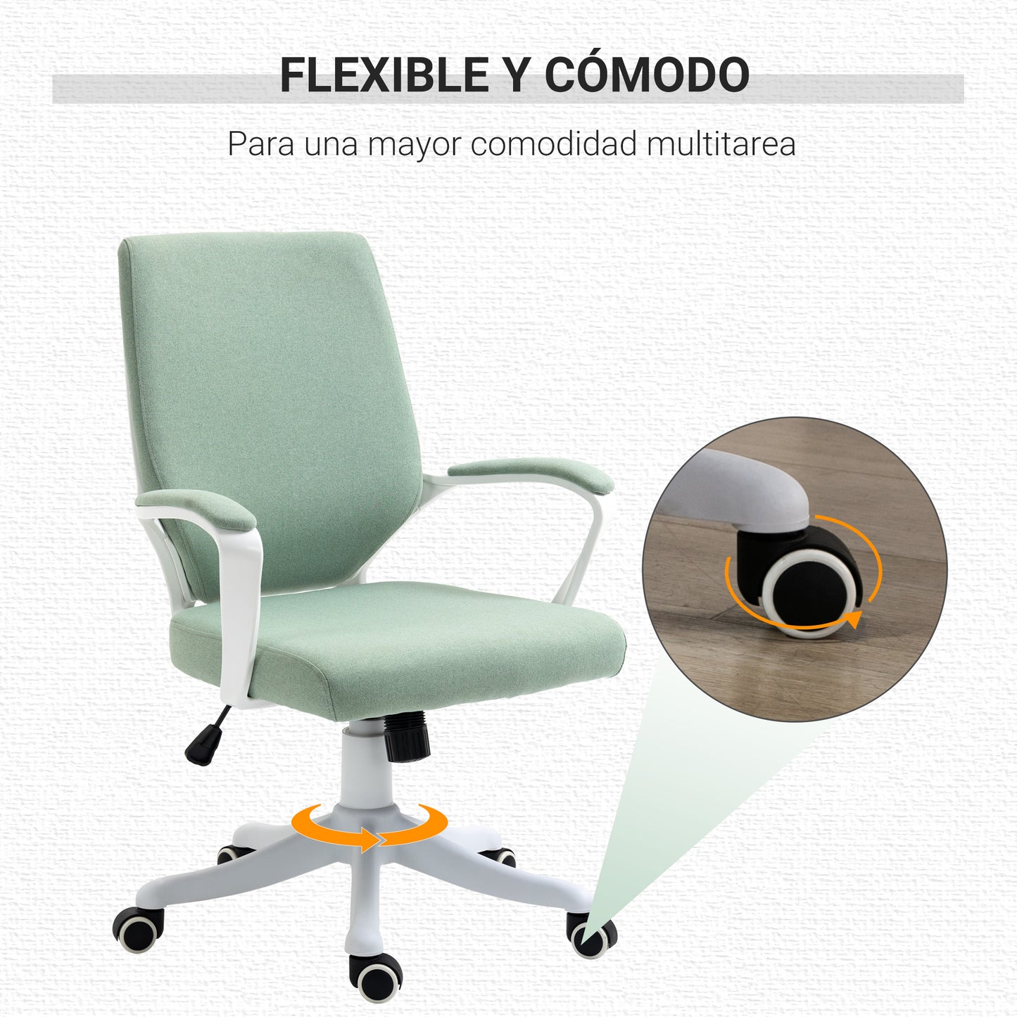 Vinsetto Silla de Oficina Giratoria Silla de Escritorio Basculante con Reposabrazos y Altura Ajustable para Dormitorio Salón Carga 120 kg 62x69x92-100 cm Verde