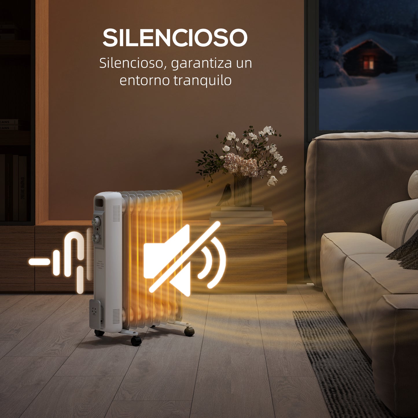 HOMCOM Radiador de Aceite Silencioso de 9 Elementos 2000W Radiador de Aceite Bajo Consumo con Temperatura Ajustable Protección contra Sobrecalentamiento 3 Configuraciones de Calor para 25 m² Blanco