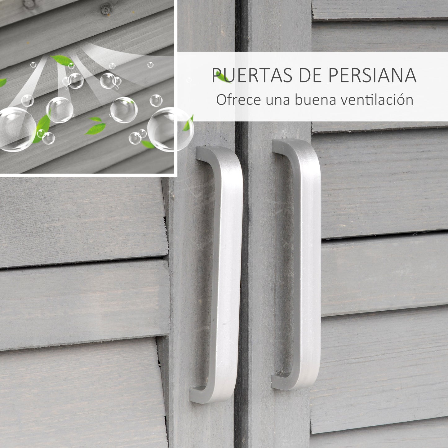 Outsunny Cobertizo de Almacenamiento de Madera para Jardín con 2 Estantes Interiores 2 puertas y Techo Inclinado para Exterior Terreza 87x46,5x96,5 cm Gris