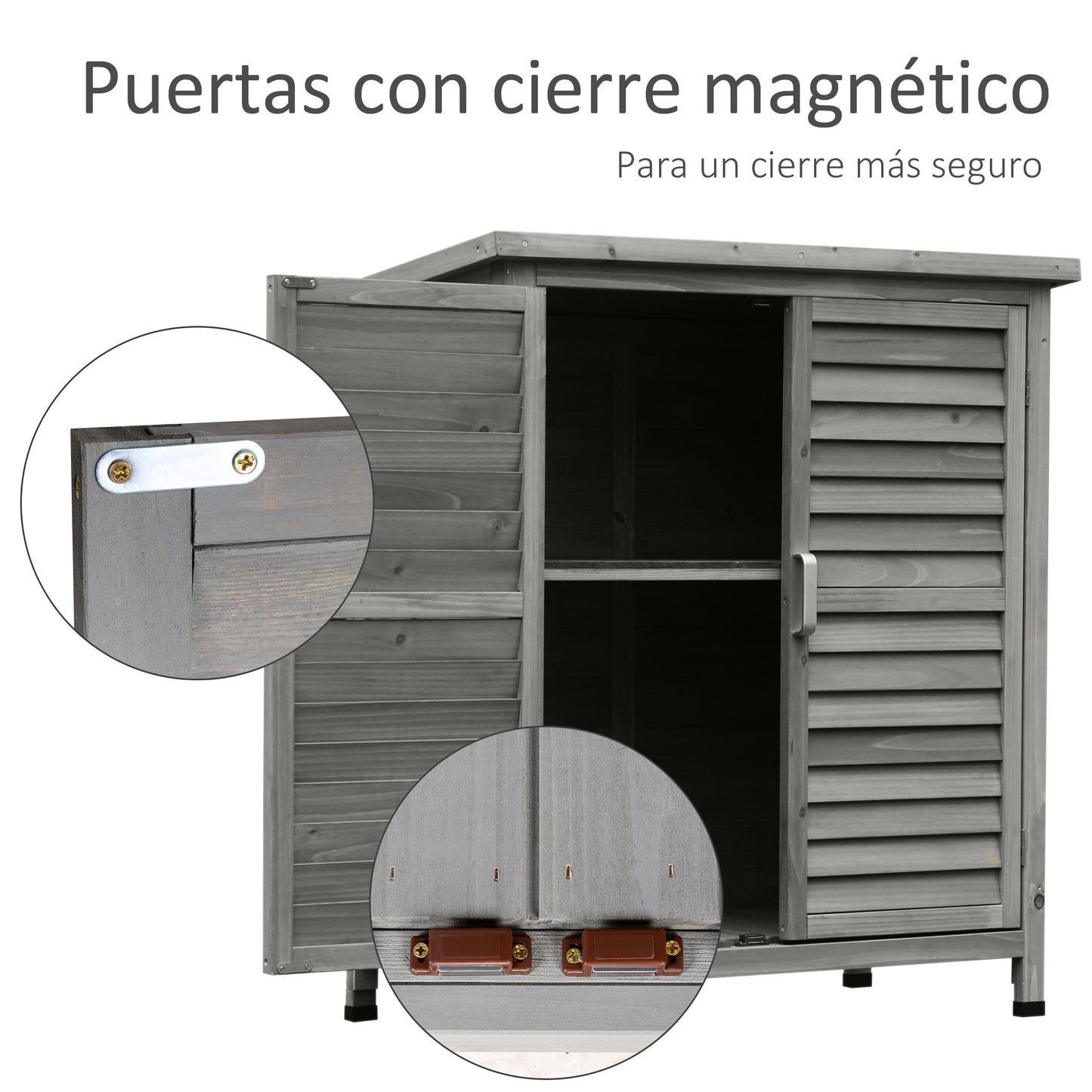 Outsunny Cobertizo de Almacenamiento de Madera para Jardín con 2 Estantes Interiores 2 puertas y Techo Inclinado para Exterior Terreza 87x46,5x96,5 cm Gris