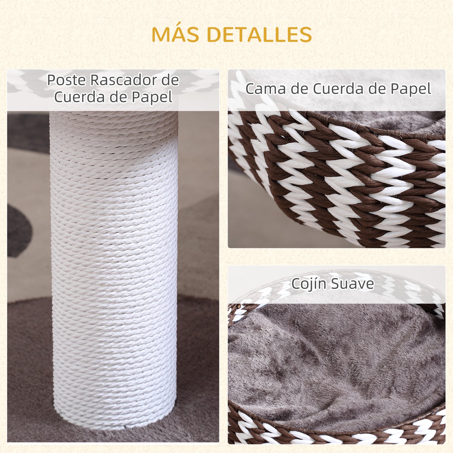 PawHut Árbol Rascador para Gatos Pequeño Altura 52 cm Torre Escalador de Gato con Cama Redonda Cojín de Felpa Suave y Poste Rascador 50x50x52 cm Café y Blanco