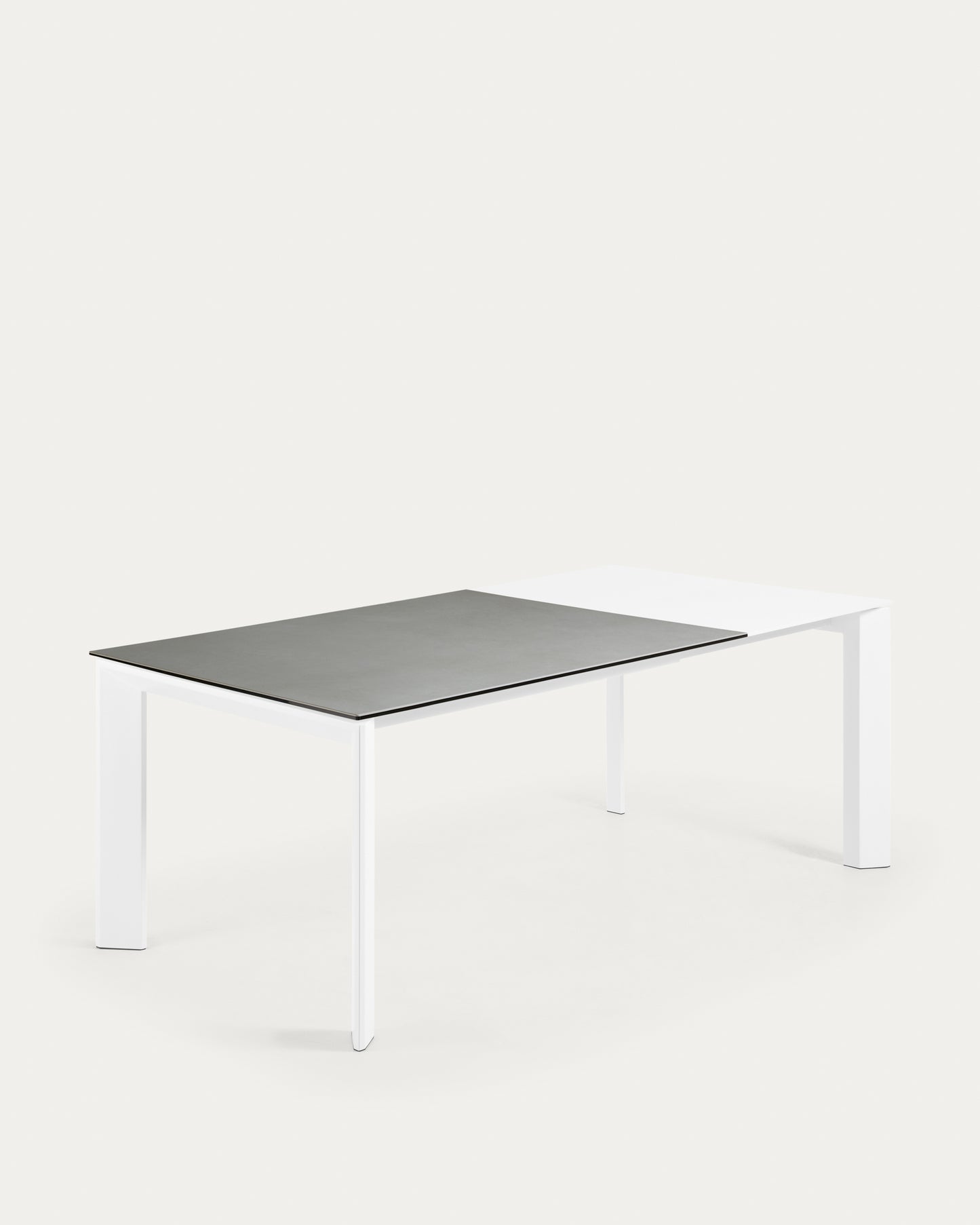 Mesa extensible Axis porcelánico acabado Hydra Plomo y patas de acero blanco 140 (200) cm