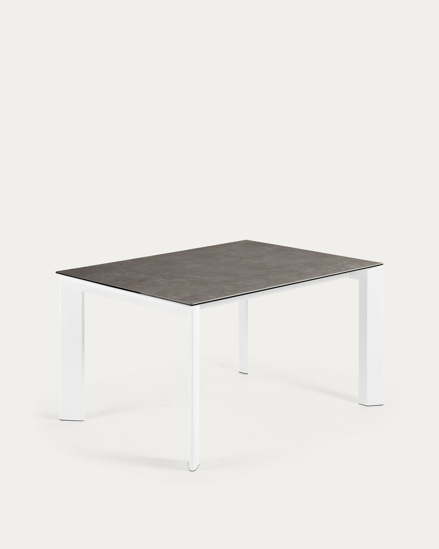 Mesa extensible Axis porcelánico acabado Vulcano Ceniza y patas acero blanco 140 (200) cm