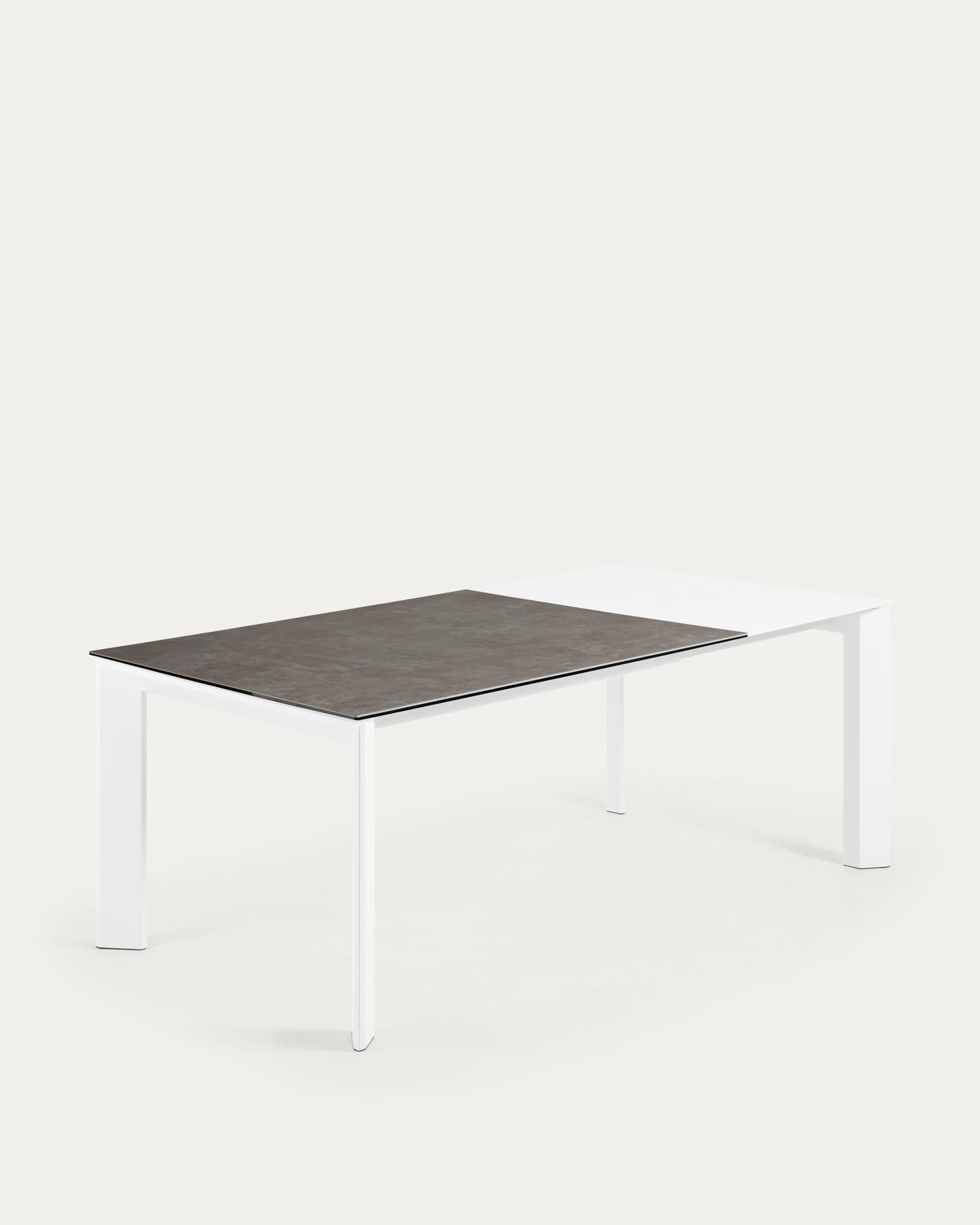 Mesa extensible Axis porcelánico acabado Vulcano Ceniza y patas acero blanco 140 (200) cm