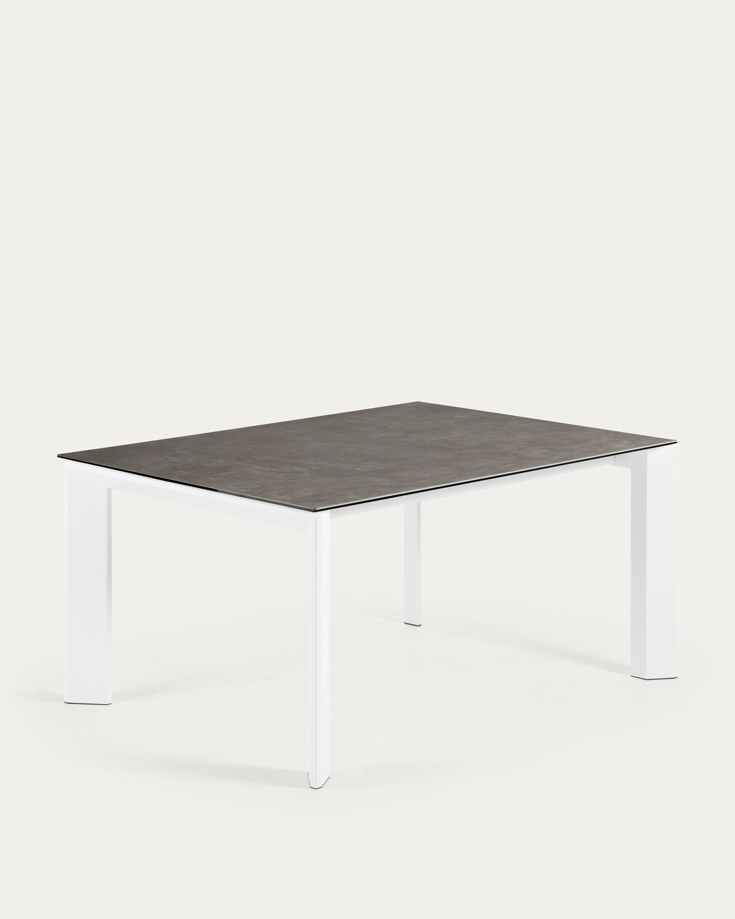 Mesa extensible Axis porcelánico acabado Vulcano Ceniza y patas acero blanco 160 (220) cm