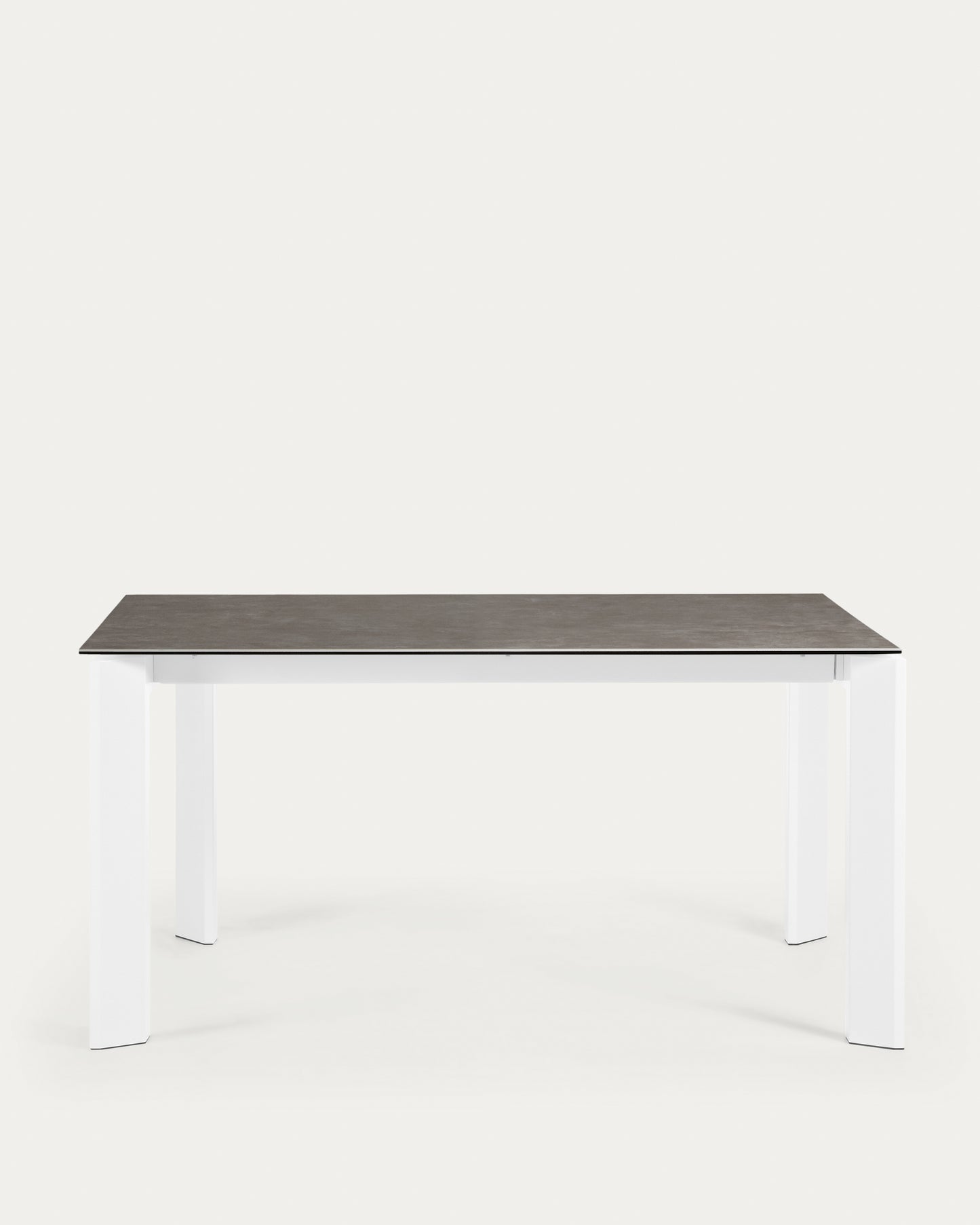 Mesa extensible Axis porcelánico acabado Vulcano Ceniza y patas acero blanco 160 (220) cm