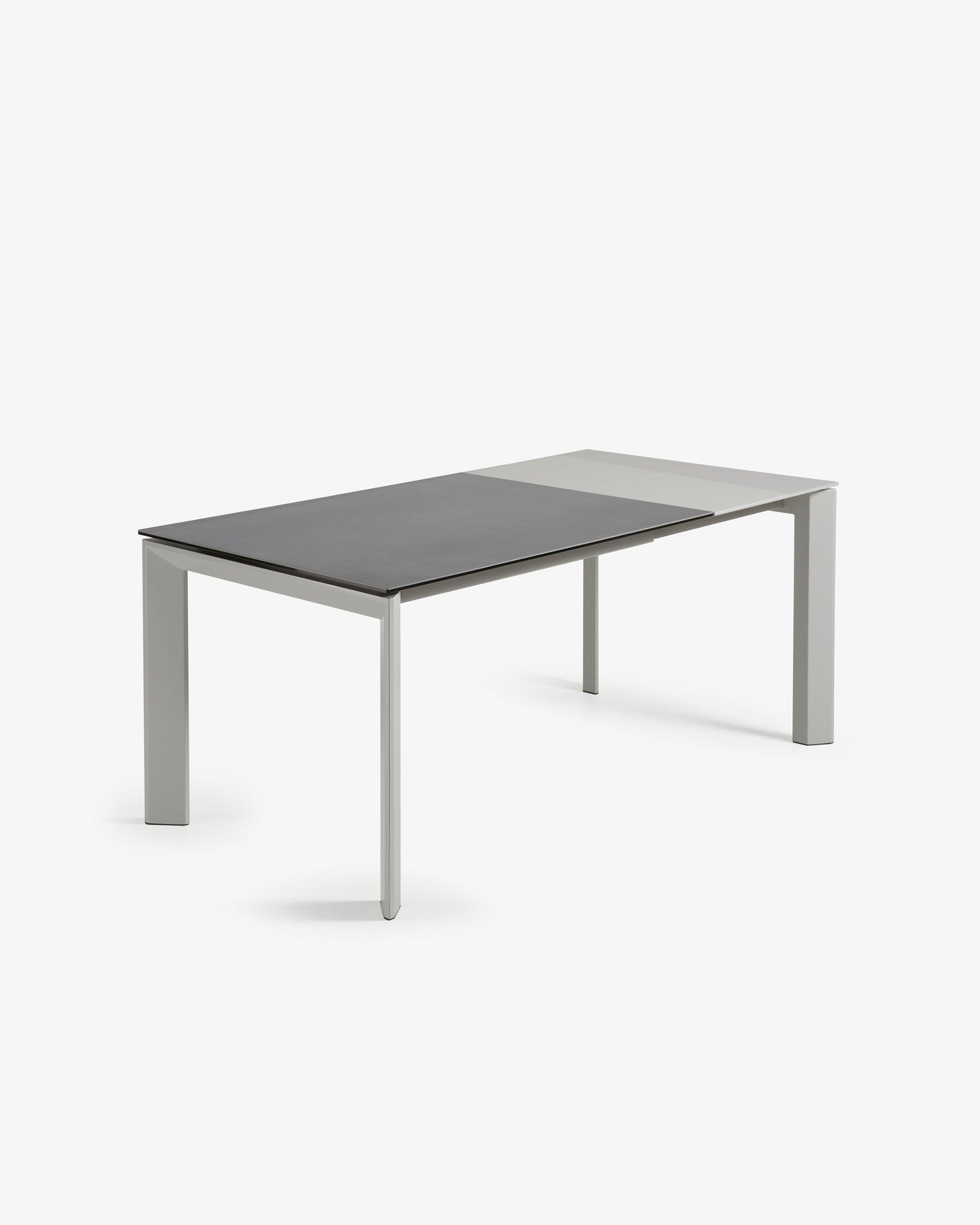 Mesa extensible Axis porcelánico acabado Vulcano Roca y patas de acero gris 120 (180) cm