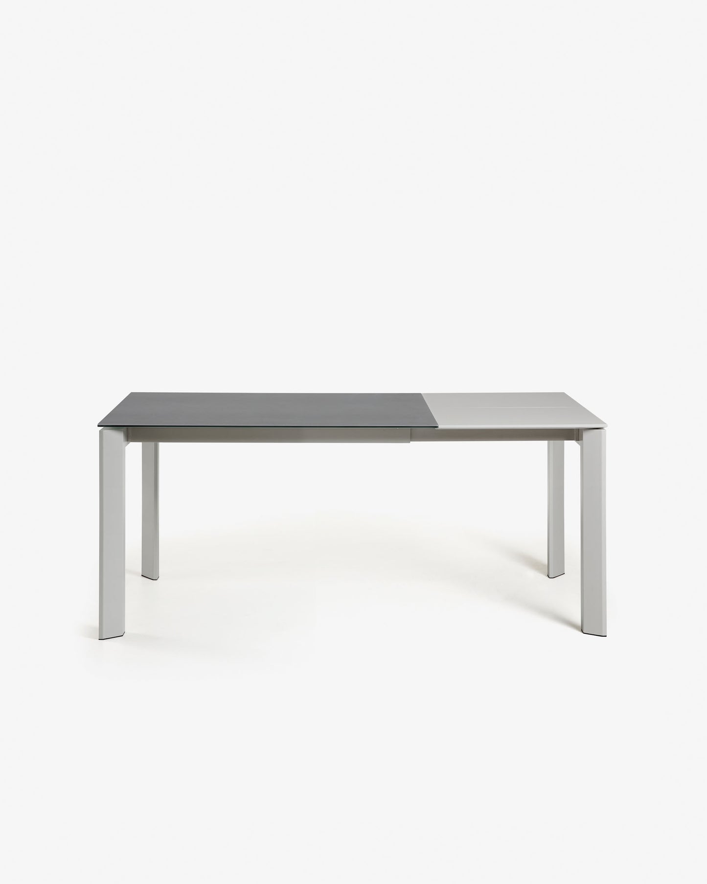 Mesa extensible Axis porcelánico acabado Vulcano Roca y patas de acero gris 120 (180) cm