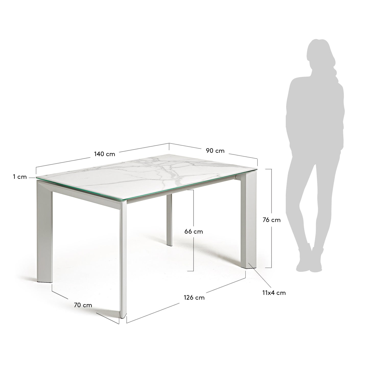 Mesa extensible Axis porcelánico acabado Kalos Blanco patas gris 140 (200) cm