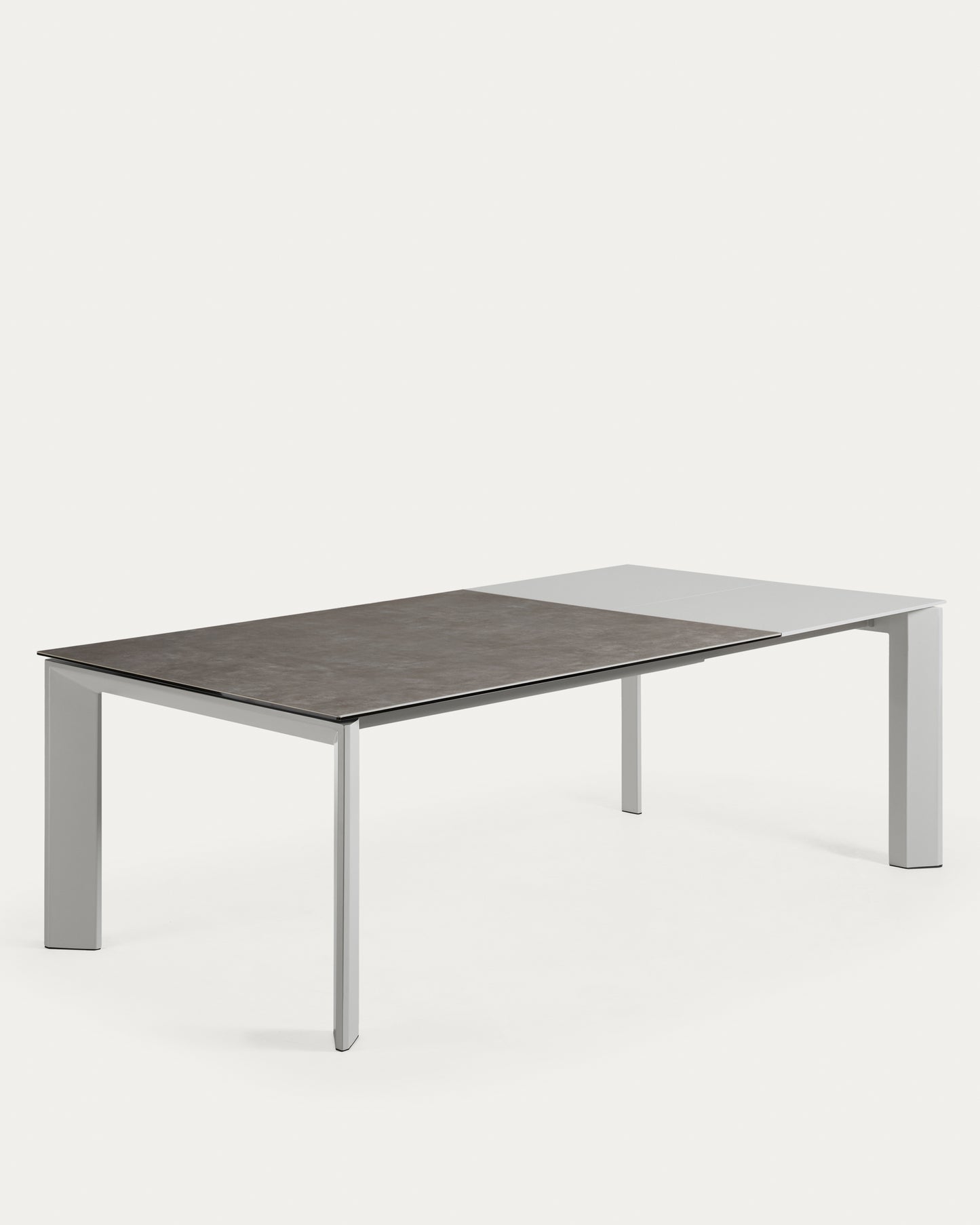 Mesa extensible Axis porcelánico acabado Vulcano Ceniza y patas acero gris 160 (220) cm