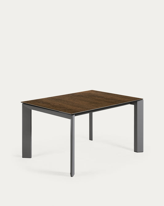 Mesa extensible Axis porcelánico acabado Iron Corten y patas acero gris oscuro 140 (200) cm