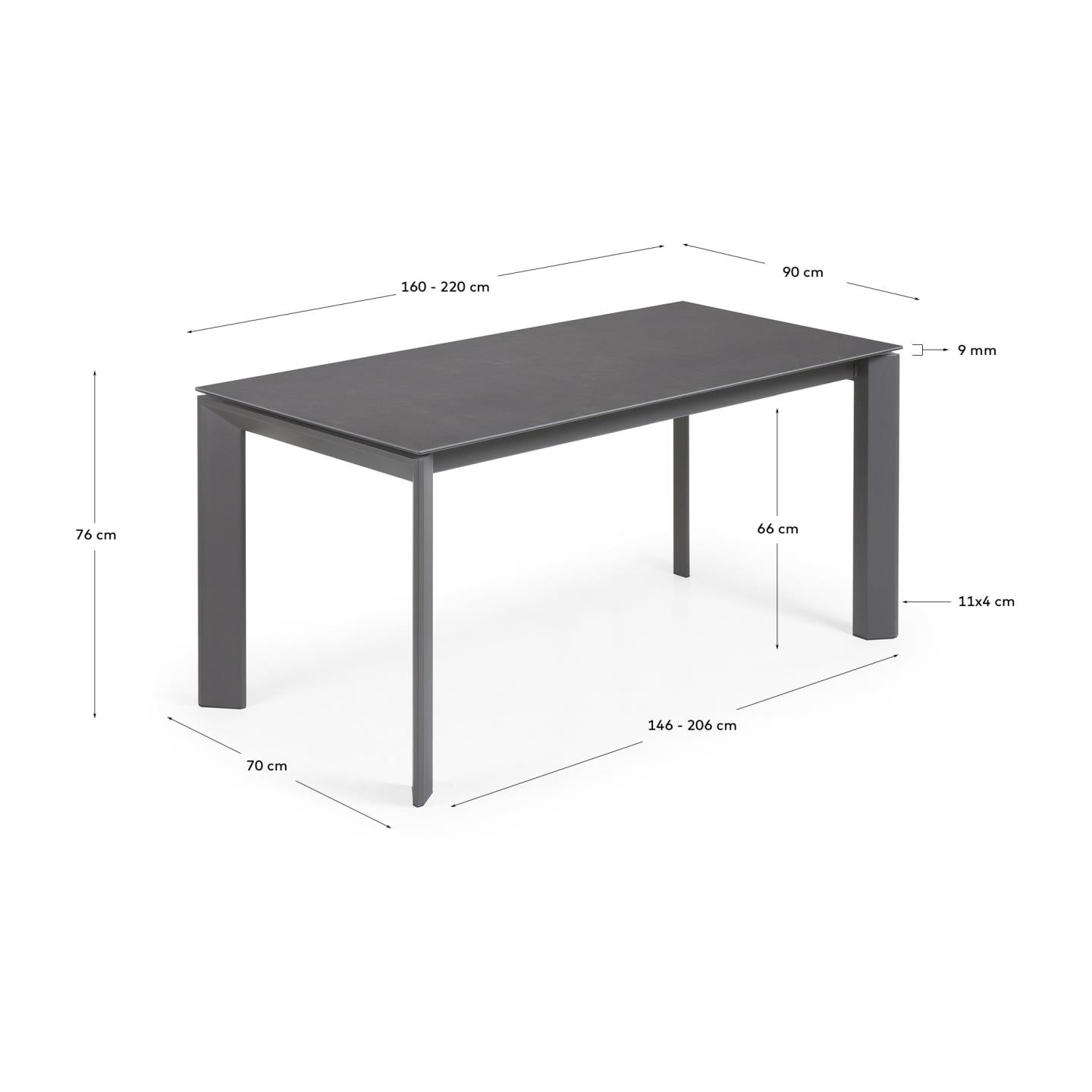 Mesa extensible Axis porcelánico acabado Iron Moss patas acero negro 160 (220) cm