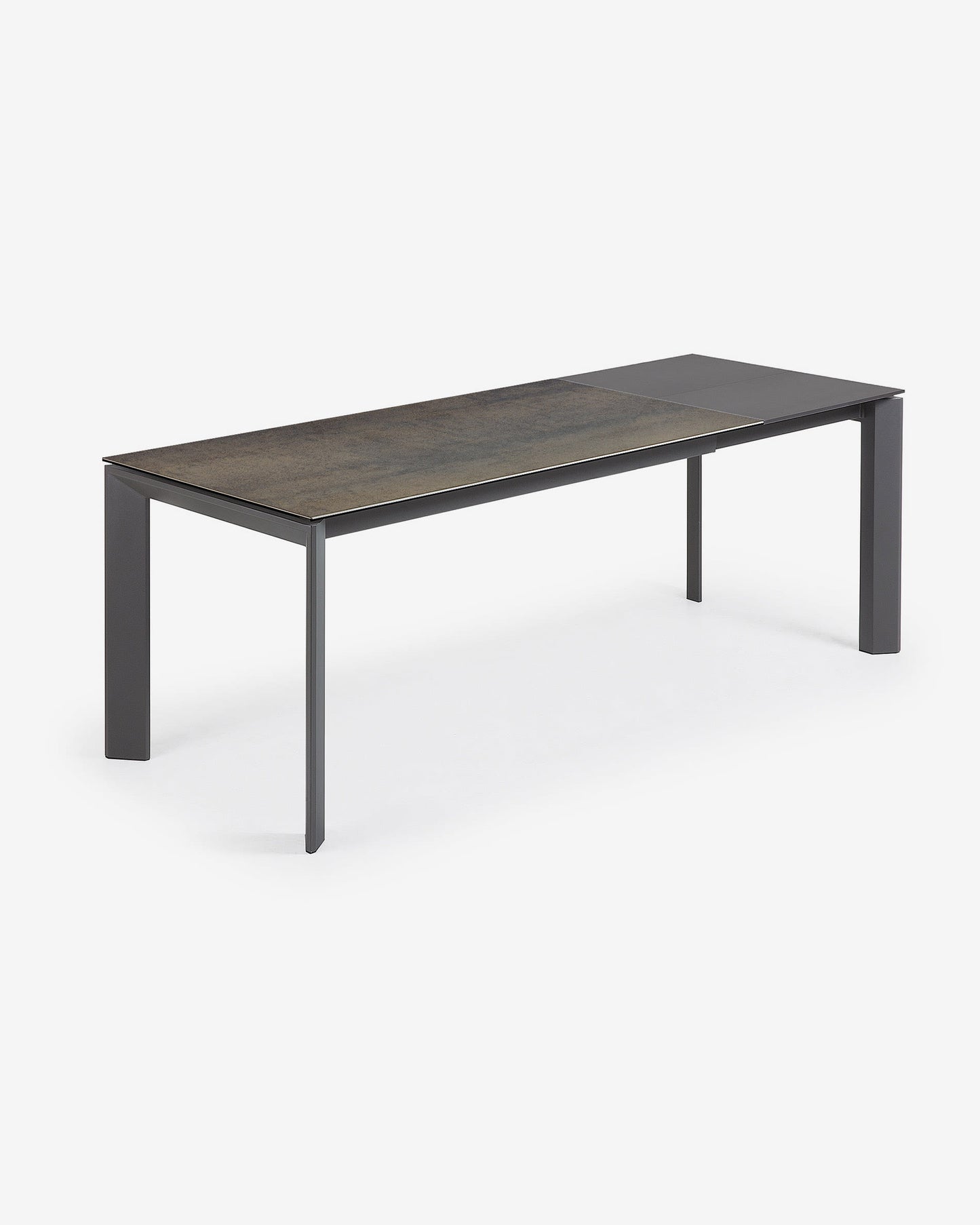 Mesa extensible Axis porcelánico acabado Iron Moss patas acero negro 160 (220) cm