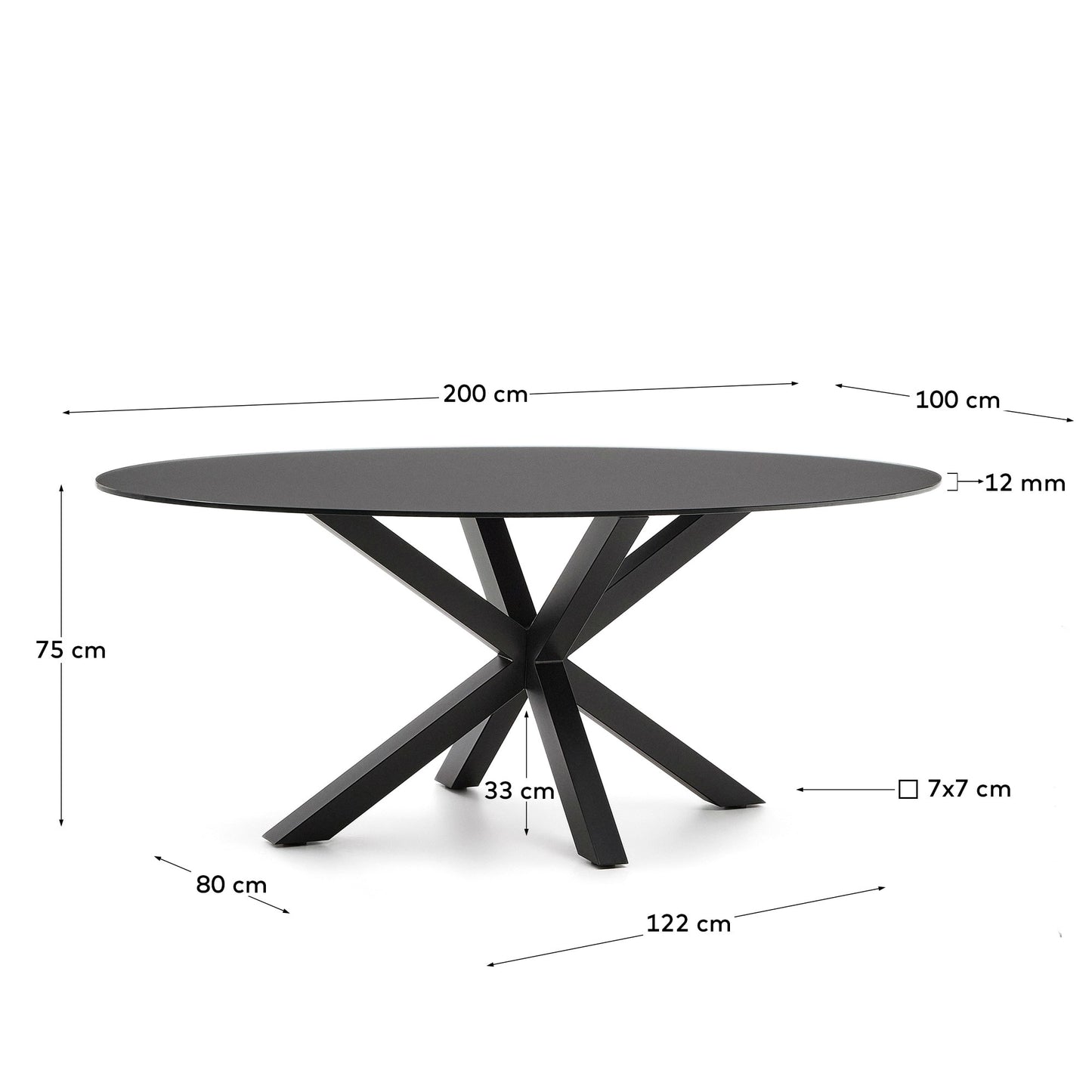 Mesa Argo de cristal negro y patas de acero negro Ø 200 x 100 cm