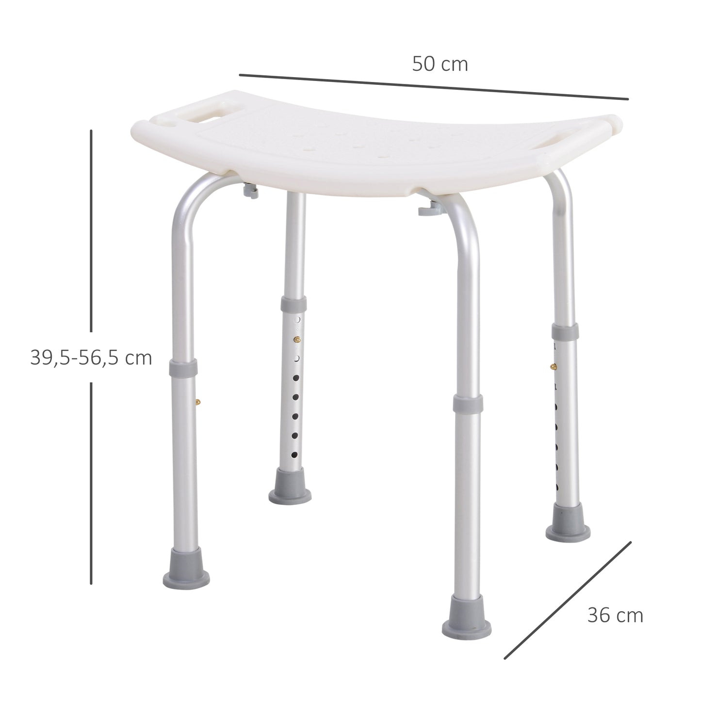 HOMCOM Taburete de Ducha Silla Baño Ortopedica 8 Posiciones Altura Regulable con Tapones de Goma Antideslizantes