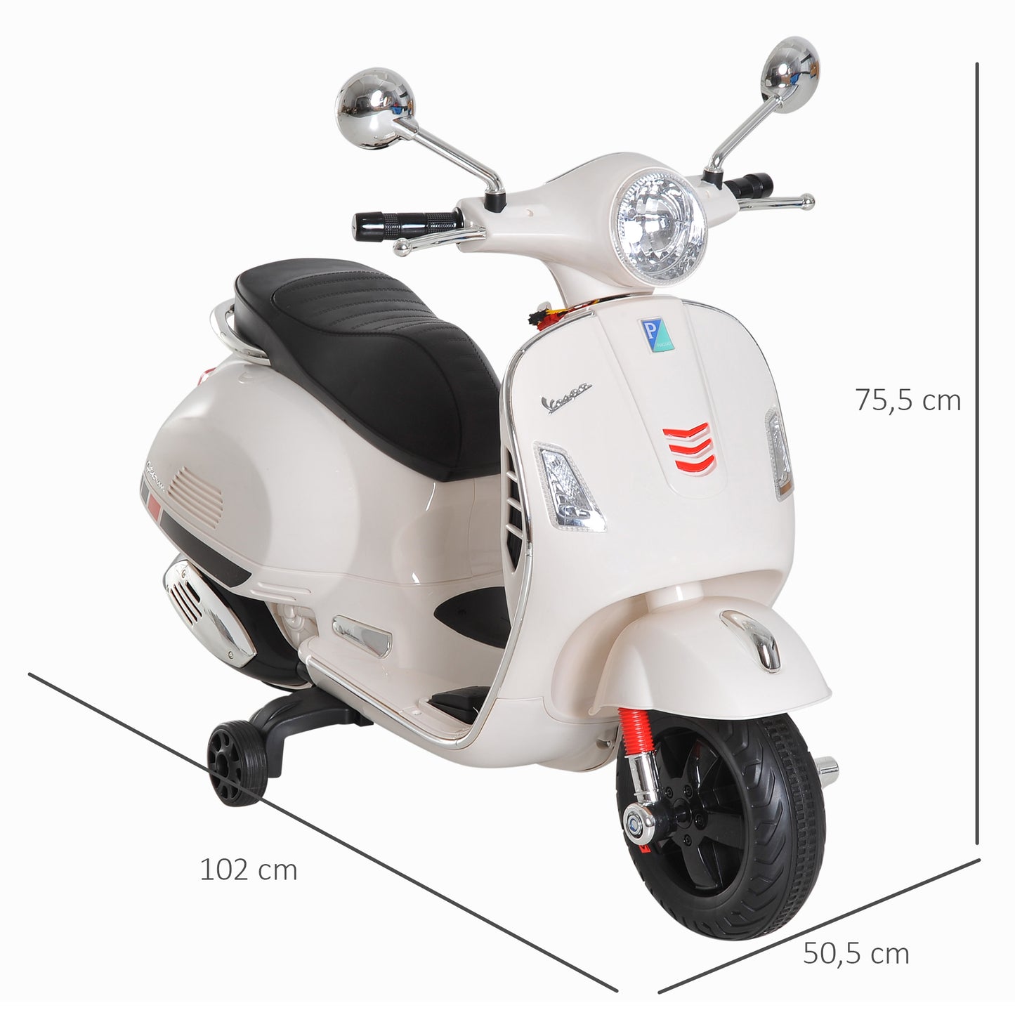 HOMCOM Moto Eléctrica para Niños de 3-6 Años con Licencia VESPA Moto de Batería para Niños con Música Velocidad 2-3 km/h y Bocina Carga 25 kg Blanco