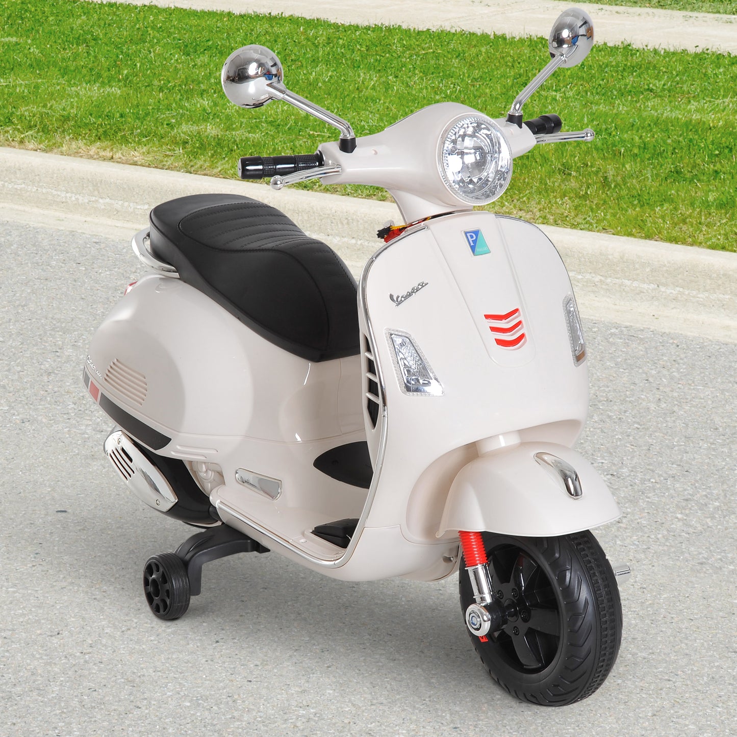 HOMCOM Moto Eléctrica para Niños de 3-6 Años con Licencia VESPA Moto de Batería para Niños con Música Velocidad 2-3 km/h y Bocina Carga 25 kg Blanco