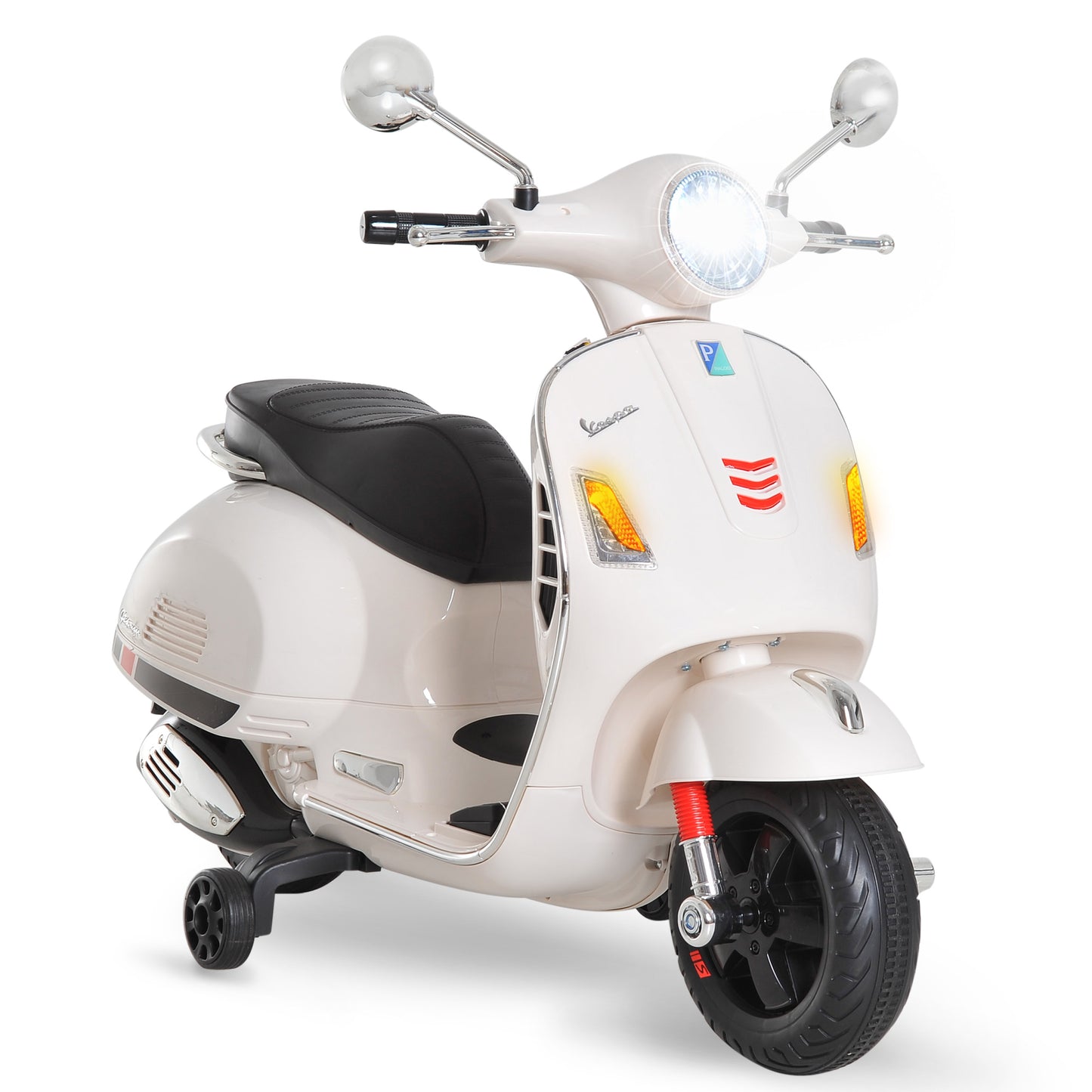 HOMCOM Moto Eléctrica para Niños de 3-6 Años con Licencia VESPA Moto de Batería para Niños con Música Velocidad 2-3 km/h y Bocina Carga 25 kg Blanco