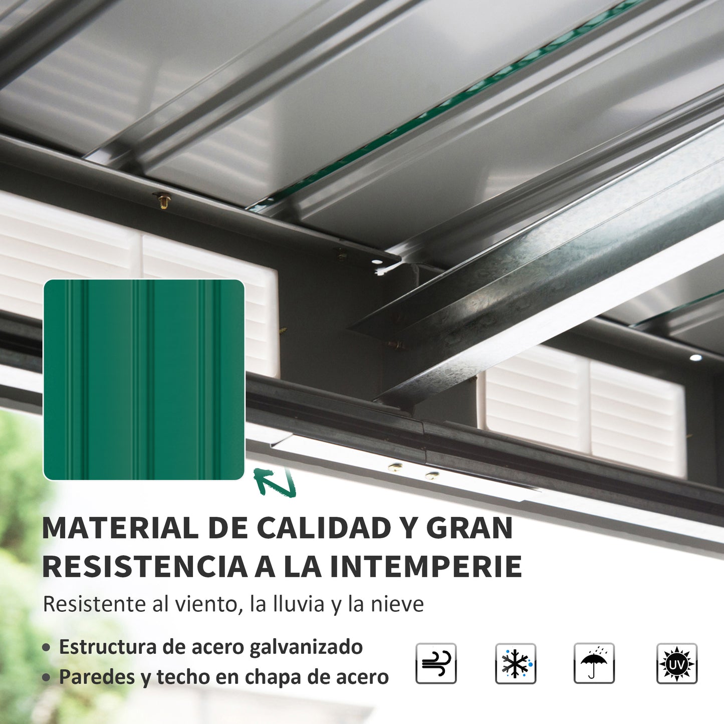 Outsunny Cobertizo de Jardín 280x130x172 cm Base de 3,2 m² Caseta de Exterior Metálica para Almacenamiento de Herramientas con 2 Puertas Correderas y 2 Orificios de Ventilación Verde Oscuro