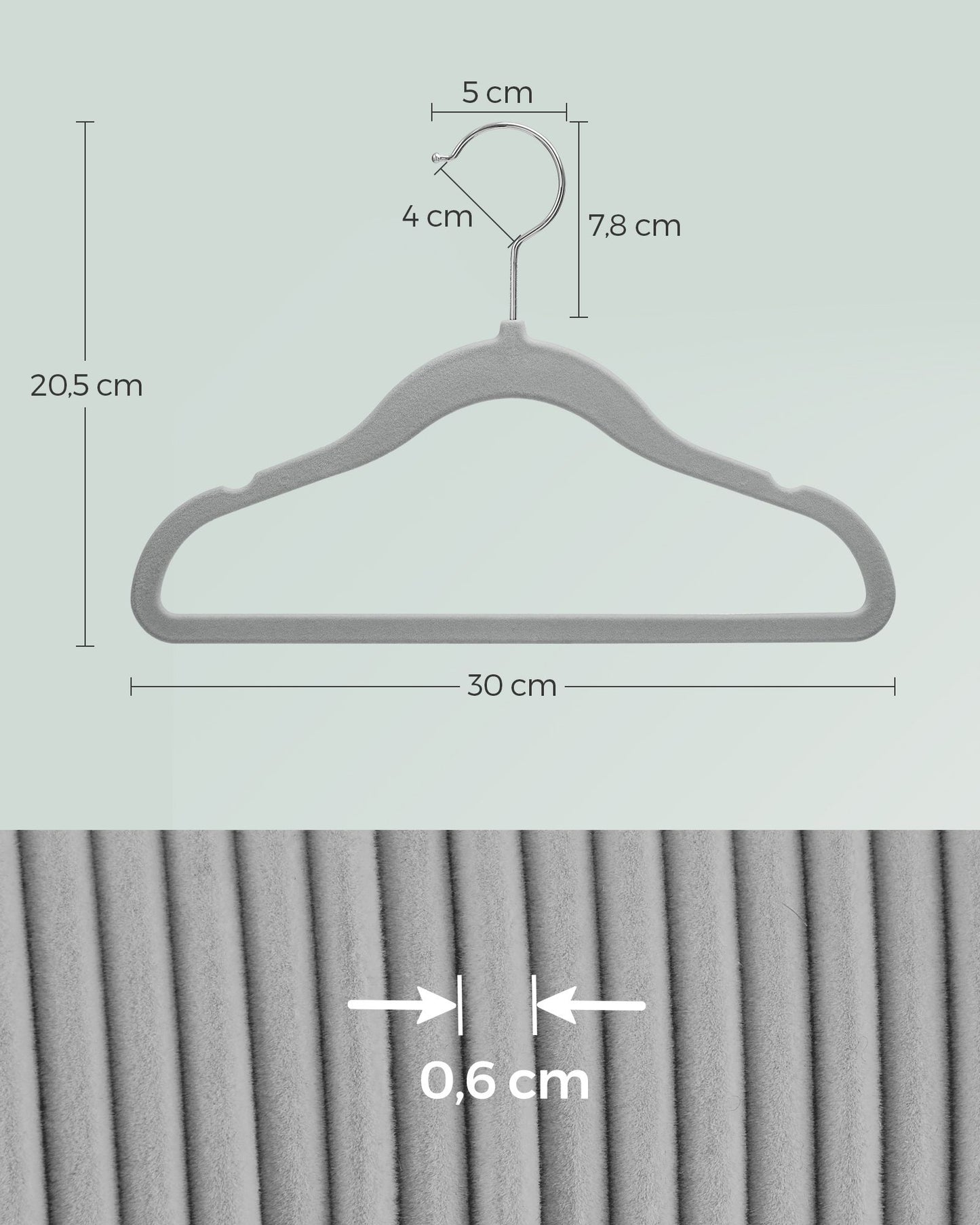 Juego de 30 Perchas Infantiles de Terciopelo Gris Paloma-SONGMICS