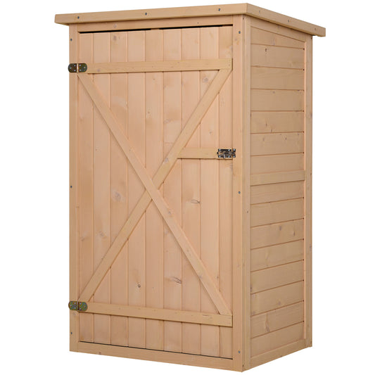 Outsunny Caseta de Jardín de Madera 75x56x115 cm Armario Cobertizo de Exterior para Herramientas con 3 Estantes Interiores Puerta con Pestillo y Techo Asfáltico Natural