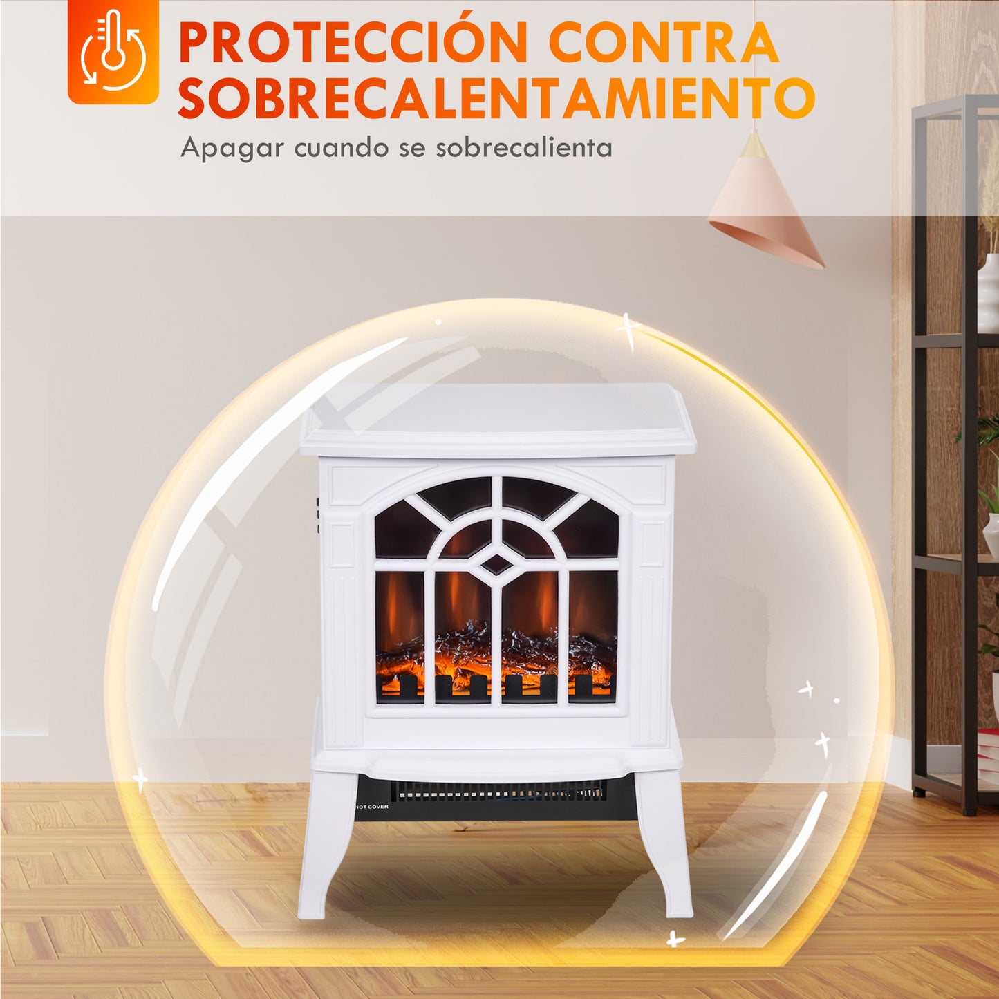 HOMCOM Chimenea Eléctrica 1000 W/2000 W Chimenea Decorativa de Pie con Temperatura Ajustable LED Llamas y Protección Sobrecalentamiento para 15-20 ㎡ 36,5x24x46 cm Blanco