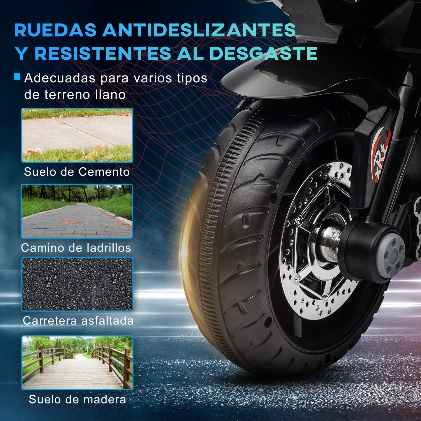 HOMCOM Moto Eléctrica Infantil con 3 Ruedas Trimoto para Niños de +3 Años con Batería 6V Recargable Funciones de Música Bocina Faros 86x42x52 cm Negro y Azul