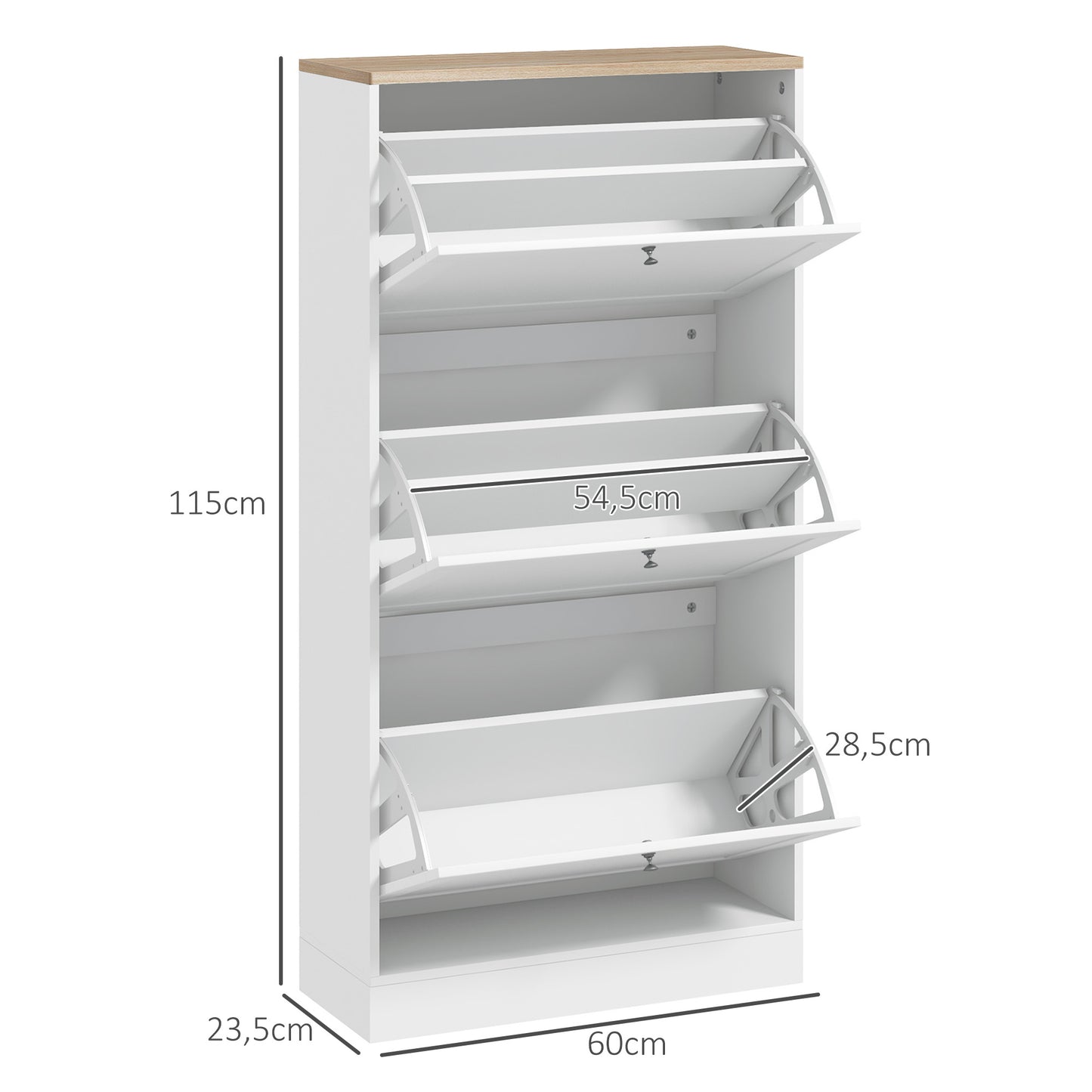 HOMCOM Mueble Zapatero de Recibidor Armario Zapatero Moderno con 3 Cajones Abatibles y Estantes Ajustables para 18 Pares de Zapatos Zapatero Estrecho para Pasillo Entrada 60x23,5x115 cm Blanco