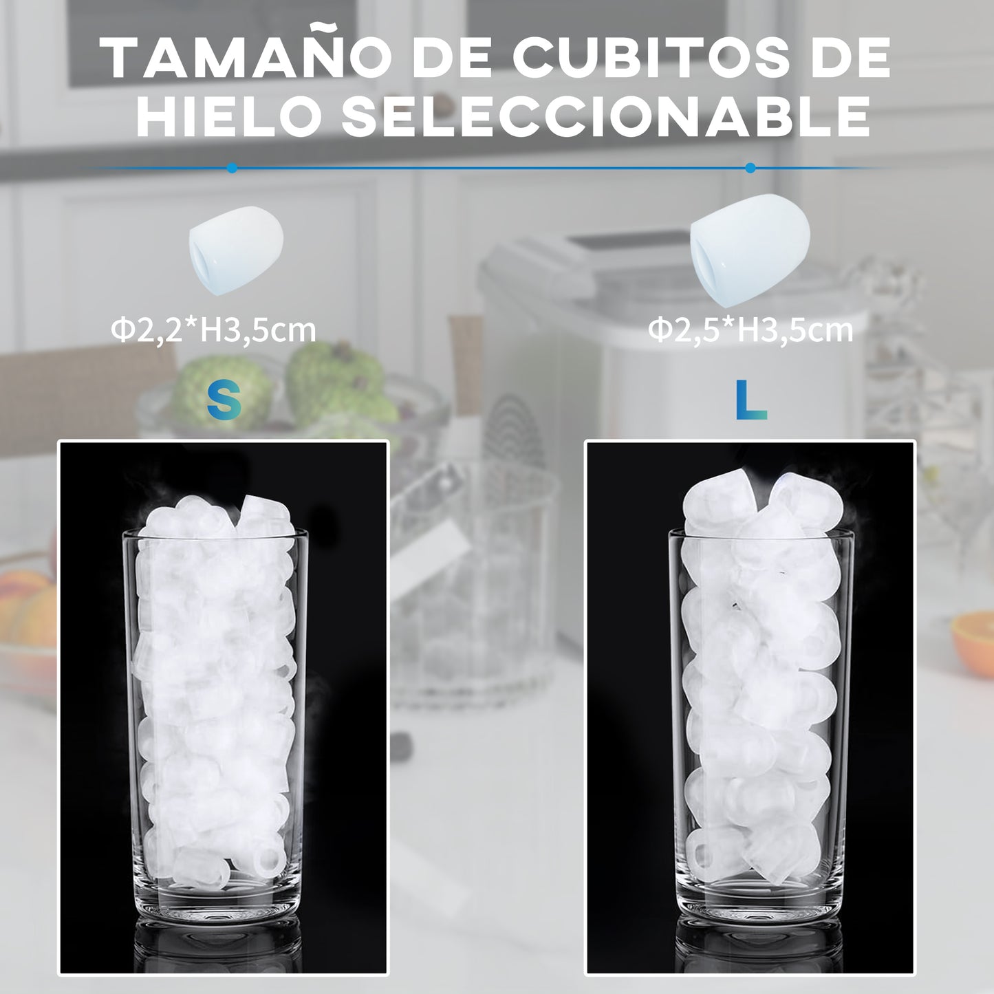 HOMCOM Máquina de Hielo 12 kg/24h Máquina de Hacer Hielo Autolimpieza 9 Cubitos de Hielo en 6-13 Minutos 2 Tamaños de Cubitos Máquina de Hielo para Casa con Asa Cuchara Cesta Blanco