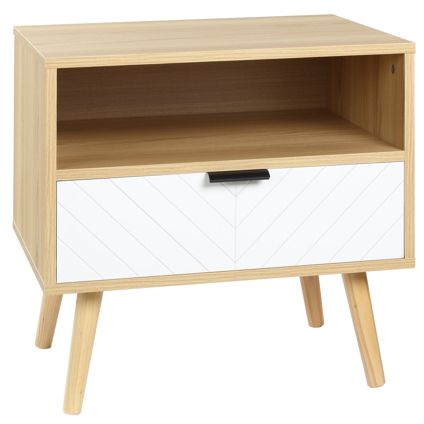 HOMCOM Mesita de Noche Mesa Auxiliar con 1 Cajón y 1 Estante Abierto para Dormitorio Salón Oficina Estilo Moderno 50x39,5x49,5 cm Madera Natural