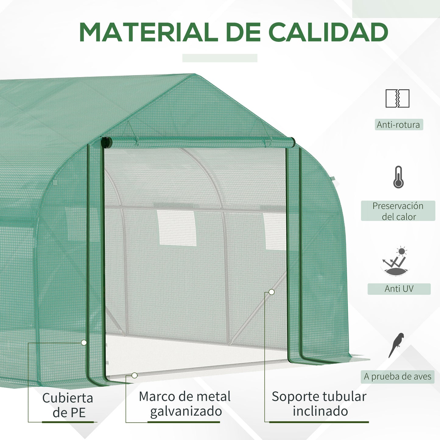 Outsunny Conjunto de Invernadero de Túnel y Cubierta de Repuesto con Puerta y 6 Ventanas Enrollables para Cultivos Plantas Flores 3,5x3x2 m Verde