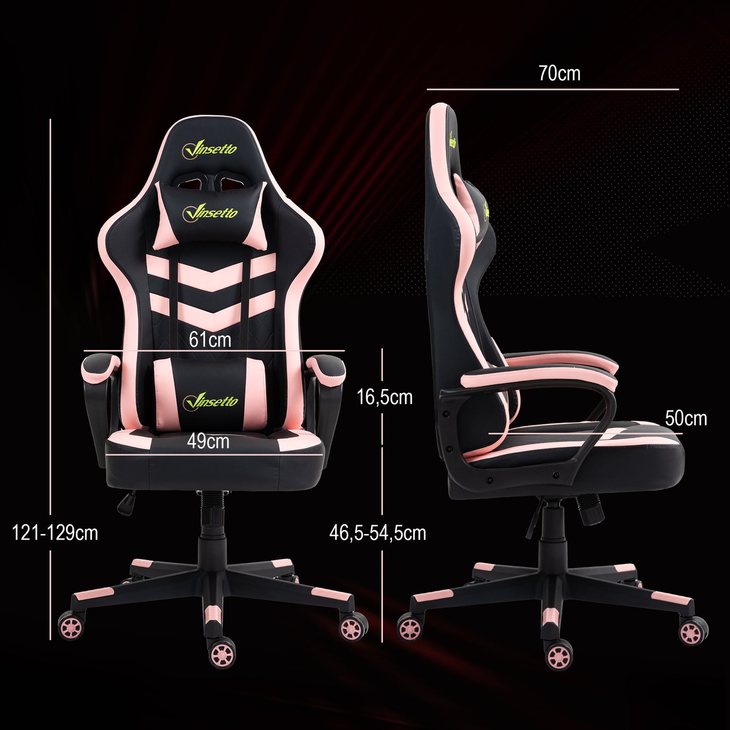 Vinsetto Silla Gaming Silla Gamer Basculante con Altura Ajustable Giratoria Reposacabezas y Lumbar Desmontable Silla de Oficina Estudio Rosa