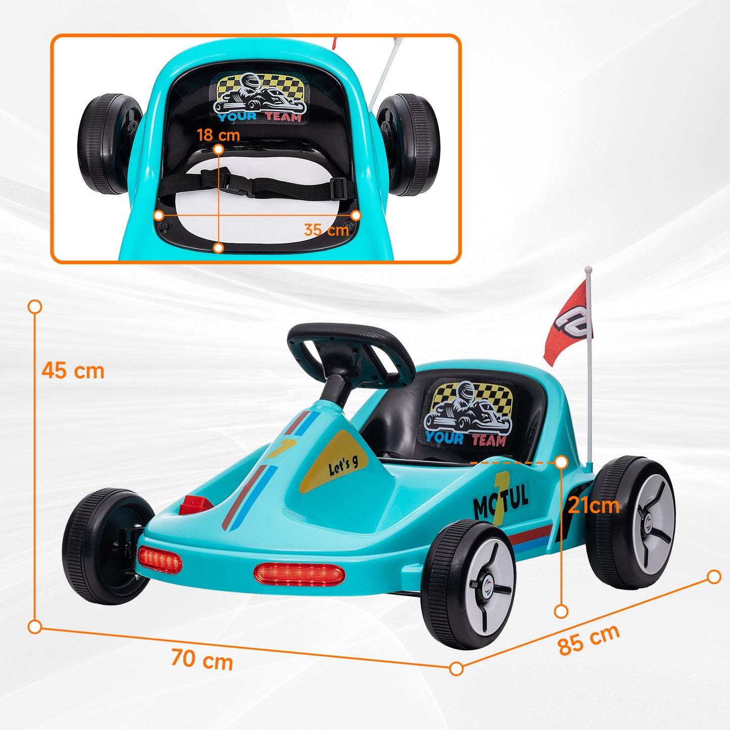 AIYAPLAY Kart Eléctrico para Niños de +3 Años Kart Eléctrico 6 V con Música Luz Bocina Cinturón de Seguridad Go Kart Carga 50 kg Azul